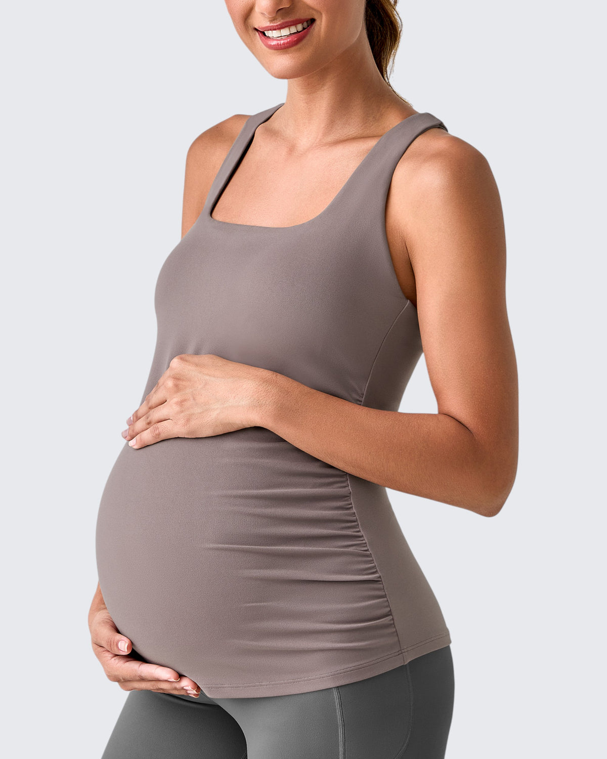 G4Free Activewear - Square Neck Ruched Pregnancy Workout Tanks -GF25LY415IA-S-GF25LY415IB-M-GF25LY415IC-L-GF25LY415ID-XL-GF25LY415IF-XS