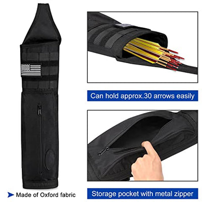 G4Free Archery Back Arrow Quiver with Molle System Canvas Shoulder Hanged Hunting Target Holder with Pocket for Shooting Target Practice