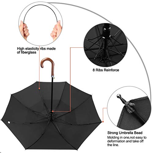 G4Free 52/62inch Wooden J Handle Auto Open Golf Umbrella