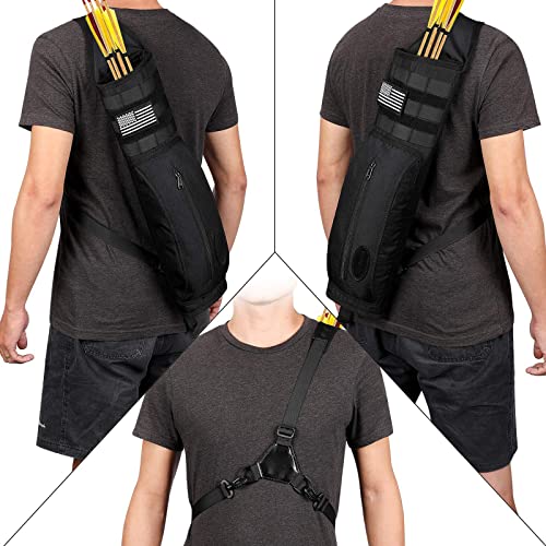 G4Free Archery Back Arrow Quiver with Molle System Canvas Shoulder Hanged Hunting Target Holder with Pocket for Shooting Target Practice