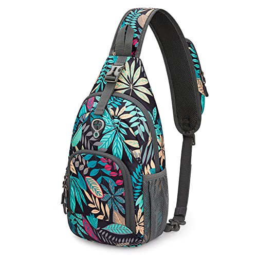 G4Free G4Free RFID Sling Bag for Hiking Outdoor # Blue Leaf