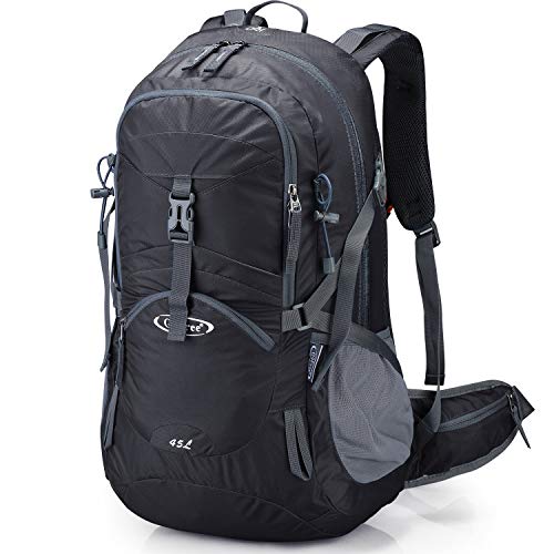 G4Free 45L Waterproof Hiking Travel Backpack with Rain Cover Grey Blue