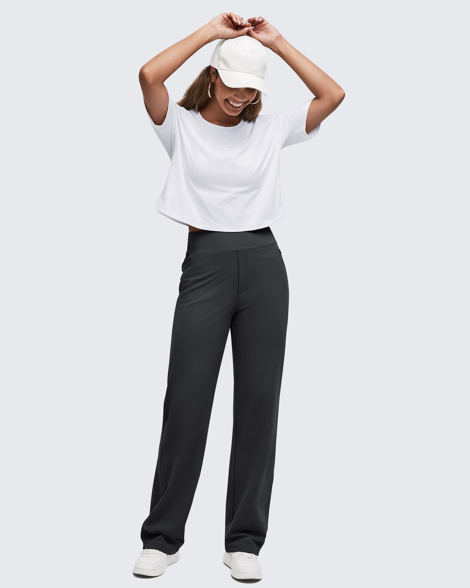High Waist Hidden Zipper Pockets Dress Pants