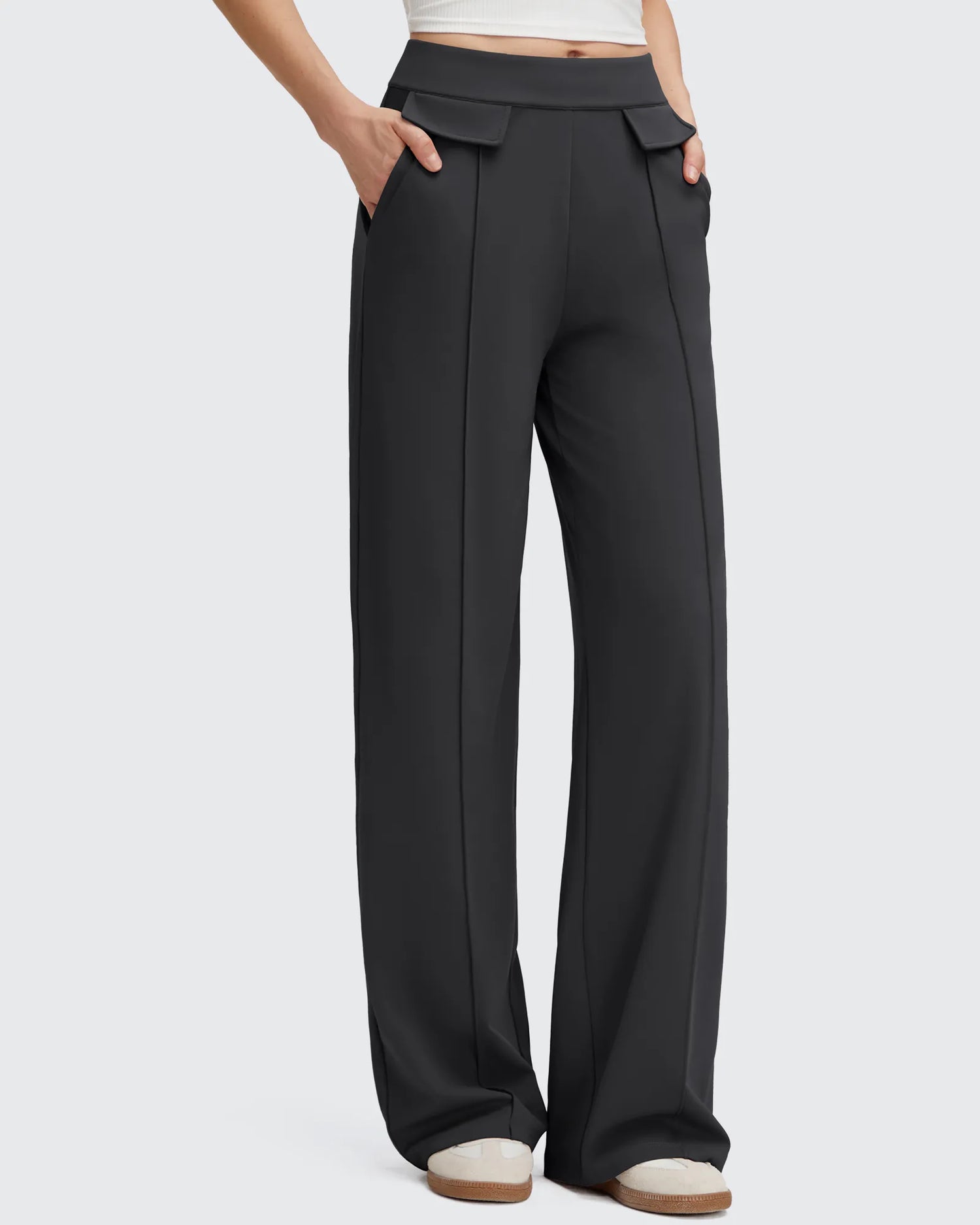 EverGoing Flap Pockets Wide Leg Dressy Pants