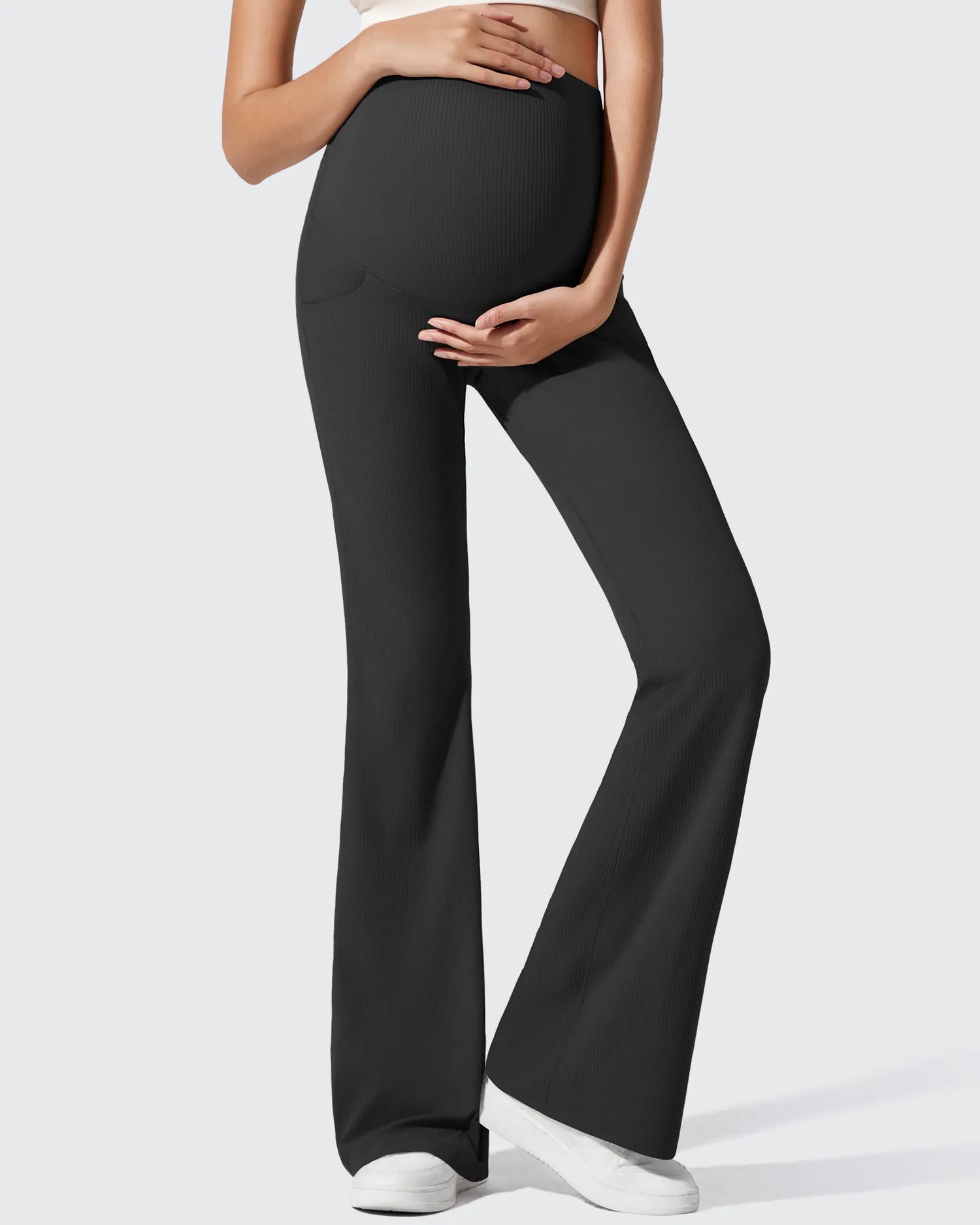 Ribbed Maternity Flare Yoga Pants with Pockets