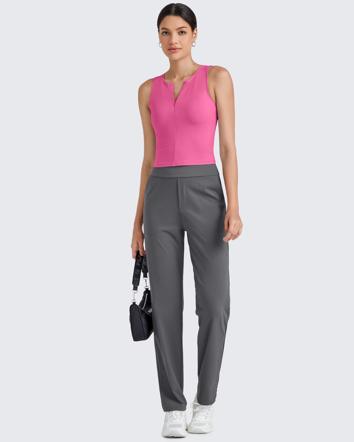 G4Free Activewear BareFeel Half Zip Cropped Workout Tank Tops 