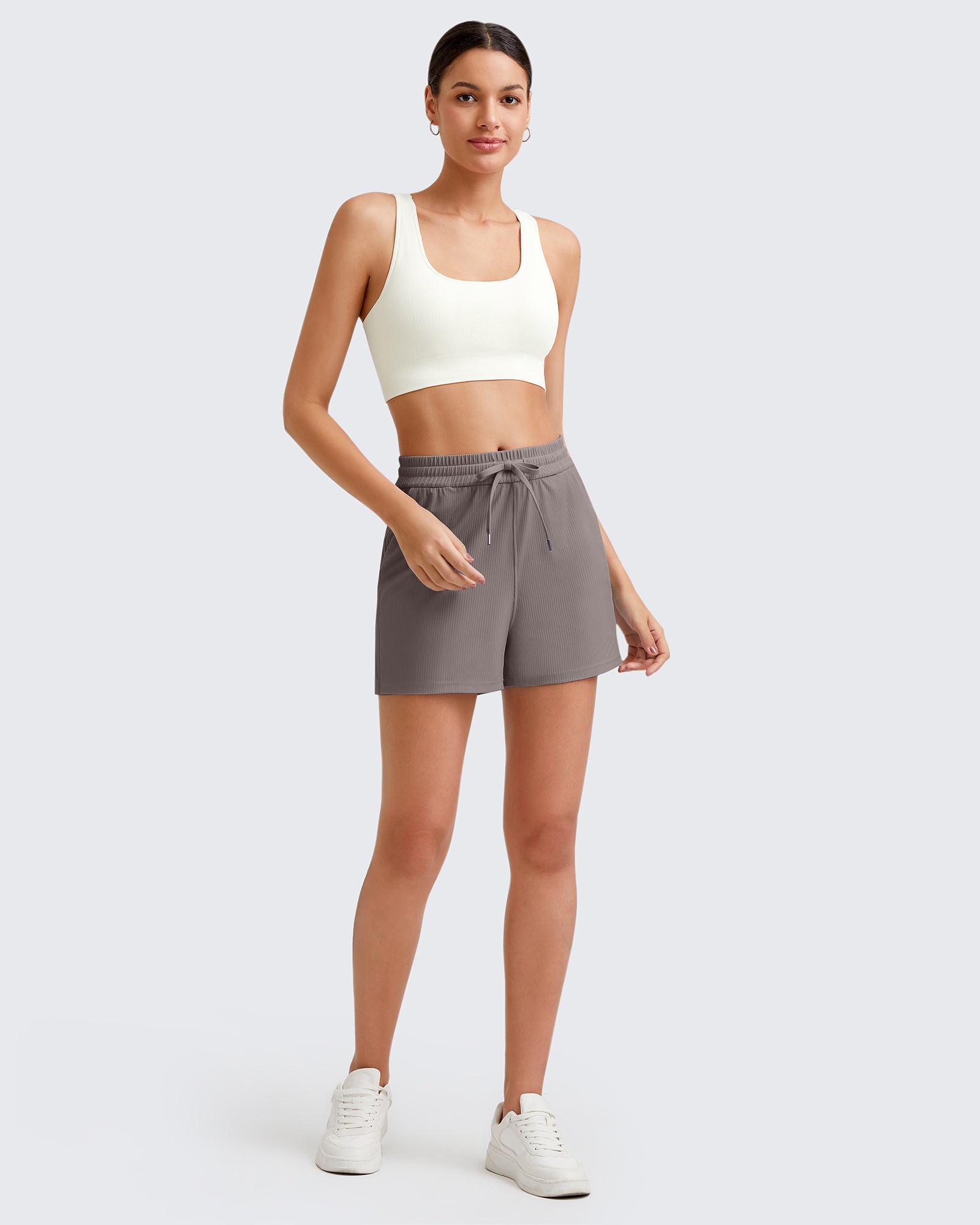 G4free Ribbed Mid-Rise Drawstring Shorts 