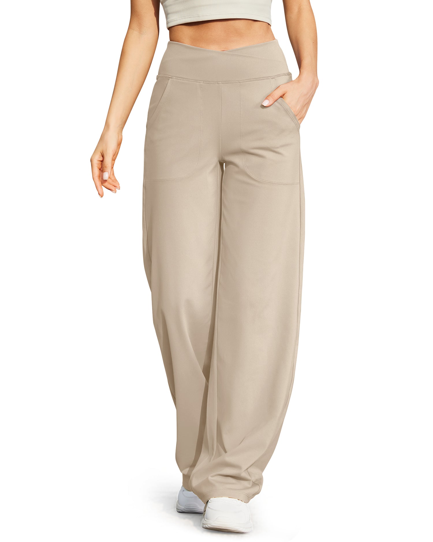 Wide Leg High-Waist Pockets Casual Pants 33''