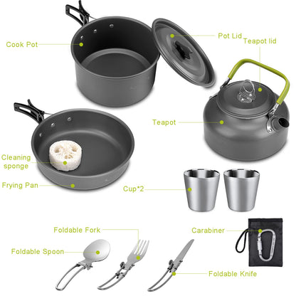 G4Free 13PCS Camping Cookware Mess Kit