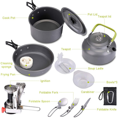 G4Free 15 PCS Camping Cookware Mess Kit
