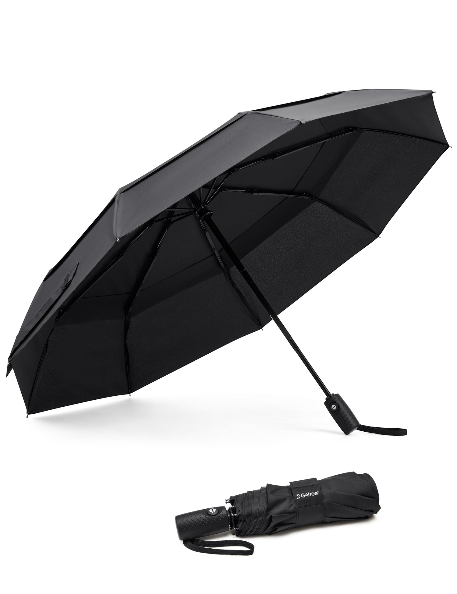 G4Free black auto open close umbrella, front view