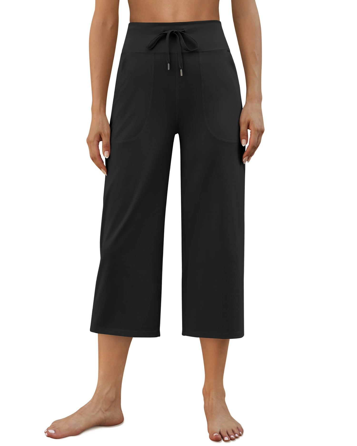 Wide Leg High-Rise t Drawstring Capris Pants