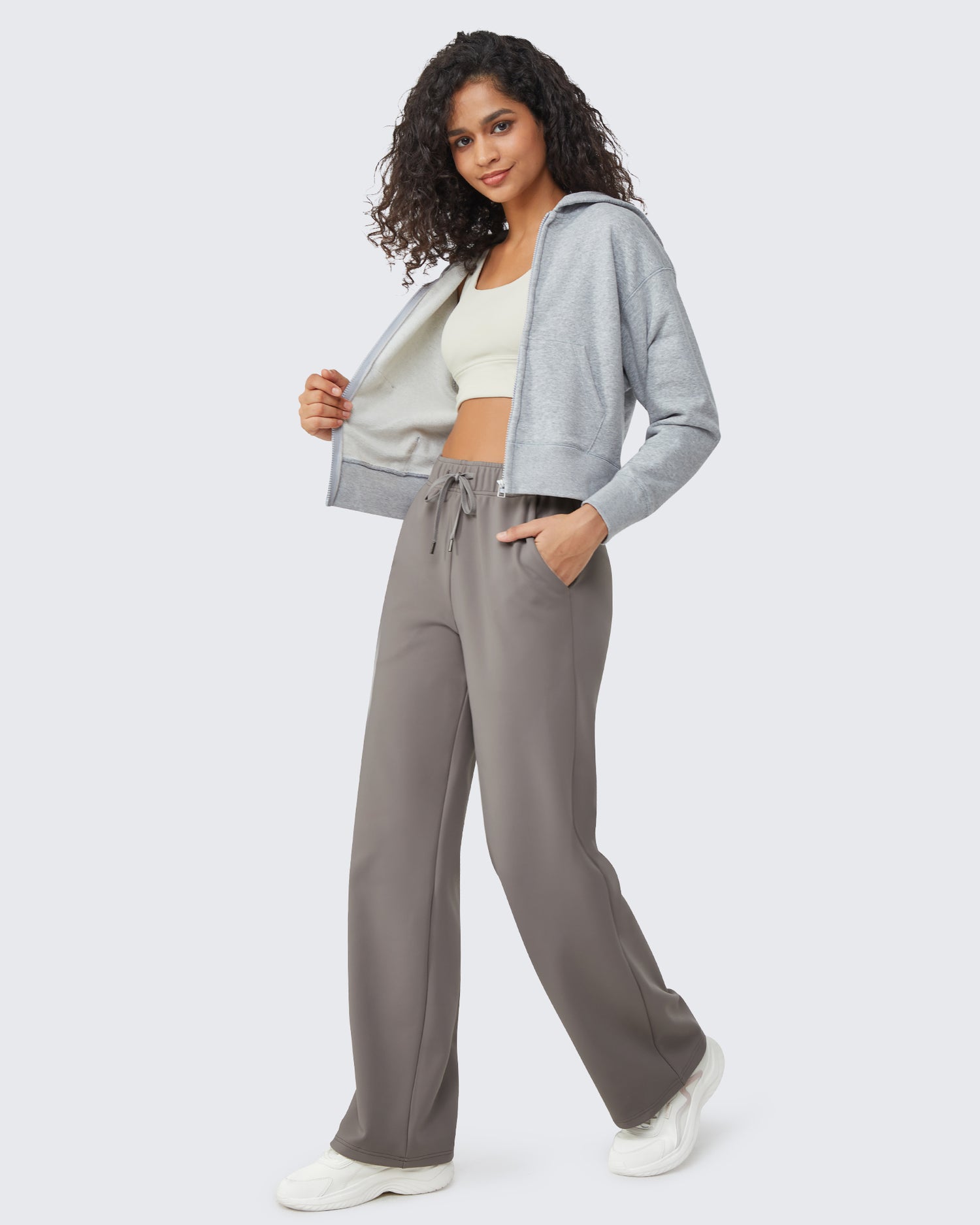 Loose Fleece Lined Mid-Waist Casual Pants