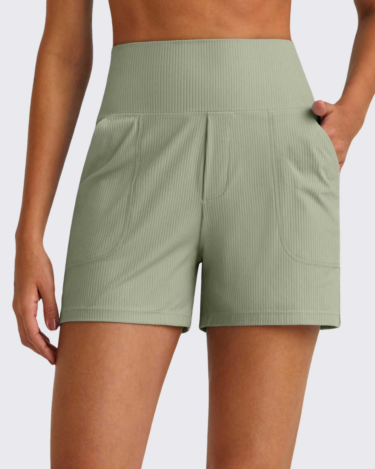 G4Free Activewear Ribbed High-Rise Dressy Casual Shorts 