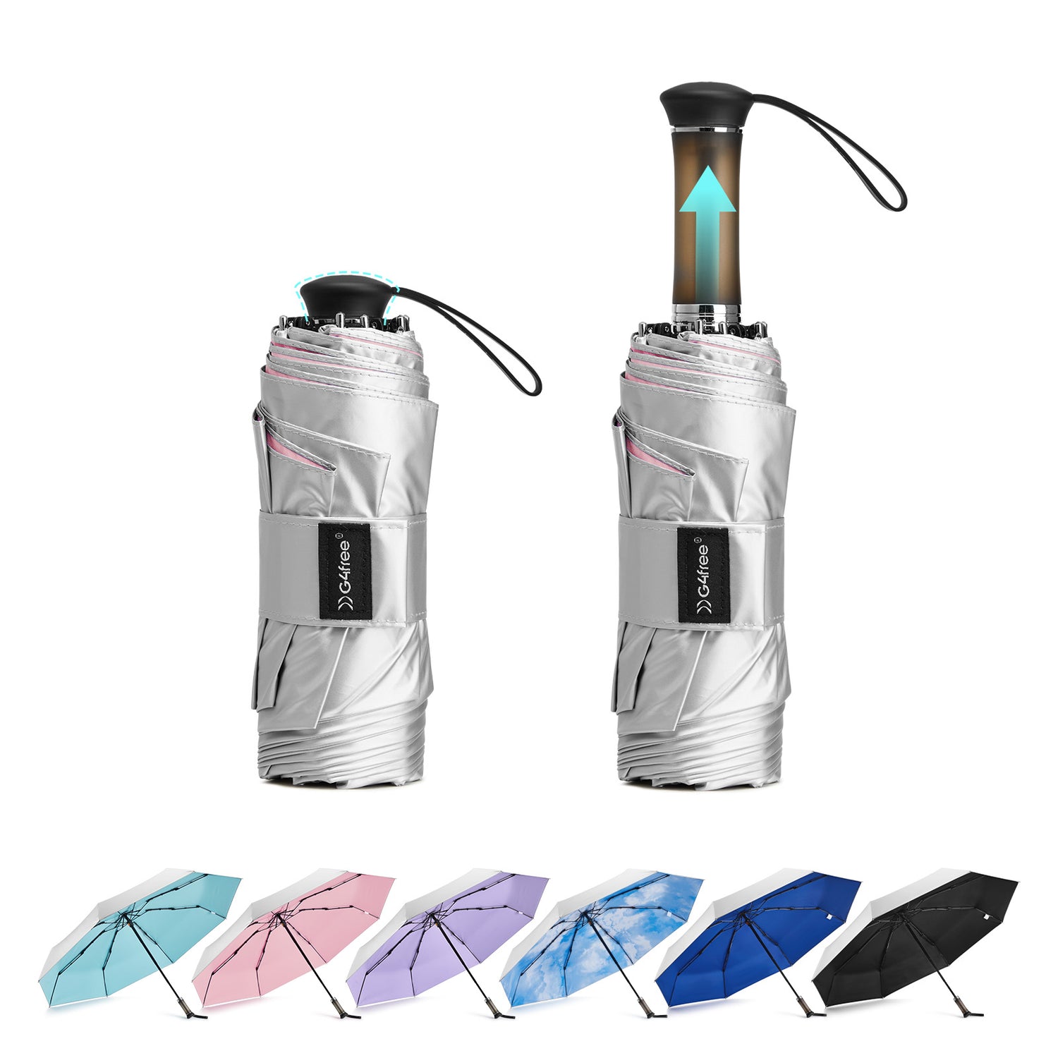 G4Free Mini Travel Umbrella with Retractable Handle – UPF 50+ for Sun & Rain