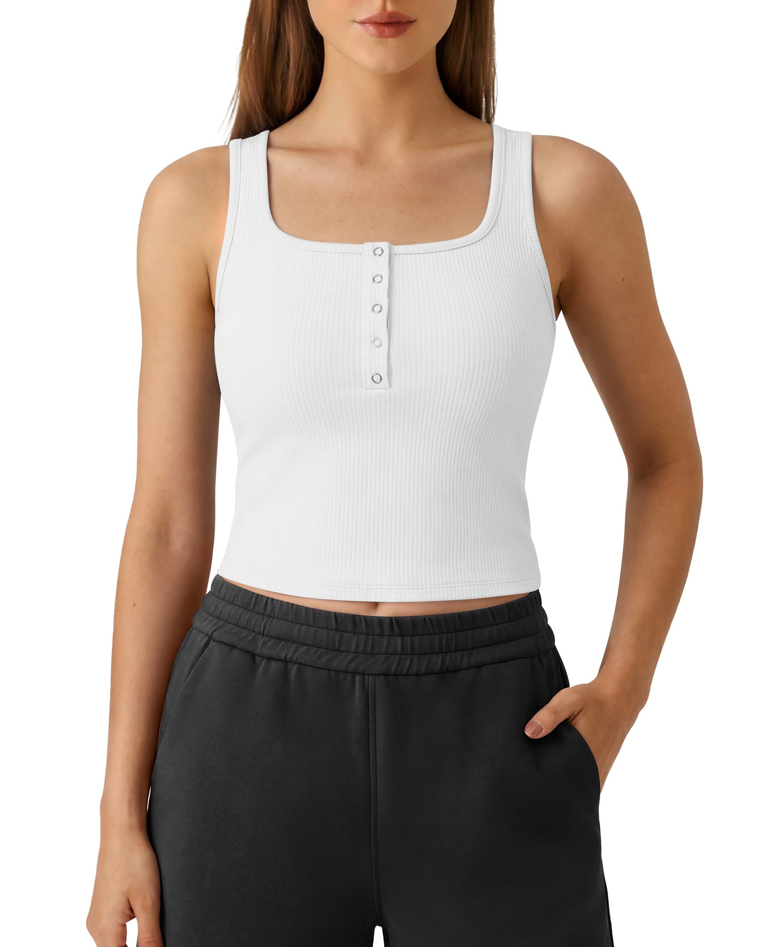 Neck Sleeveless Crop Tops G4Free Ribbed Cropped Henley Tank Top for Yoga & Going Out