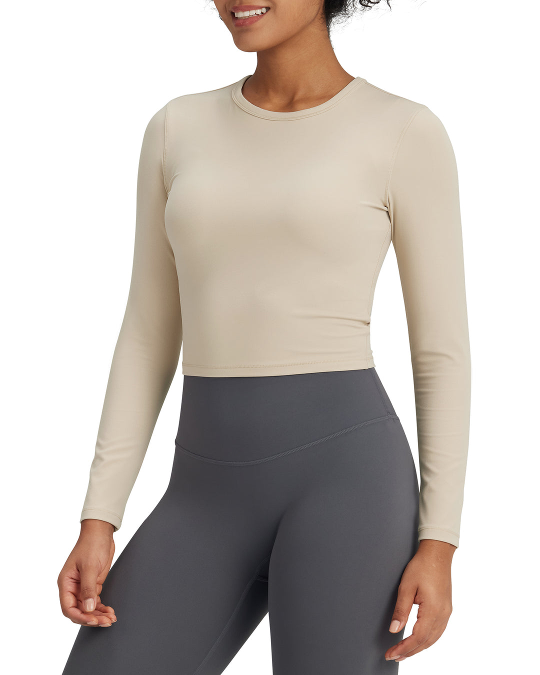 BareFeel Slim High Crew Neck Cropped Long Sleeve