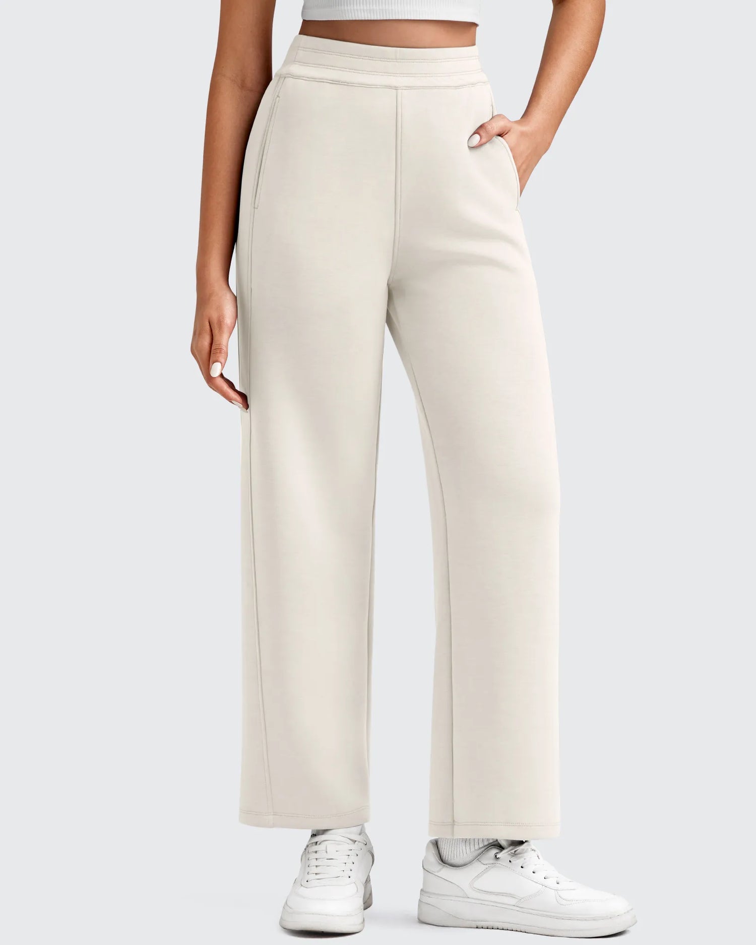 Smoofit Elastic Waist Wide Leg Ankle Sweatpants