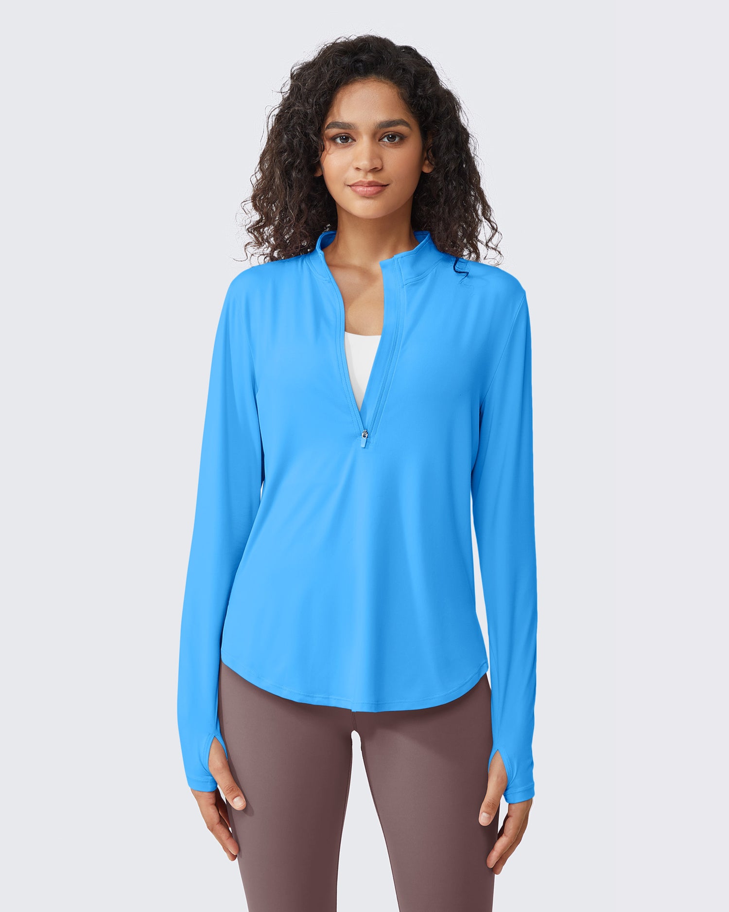 G4Free Activewear Quick Dry High Neck Sun Half Zip Workout Tops 
