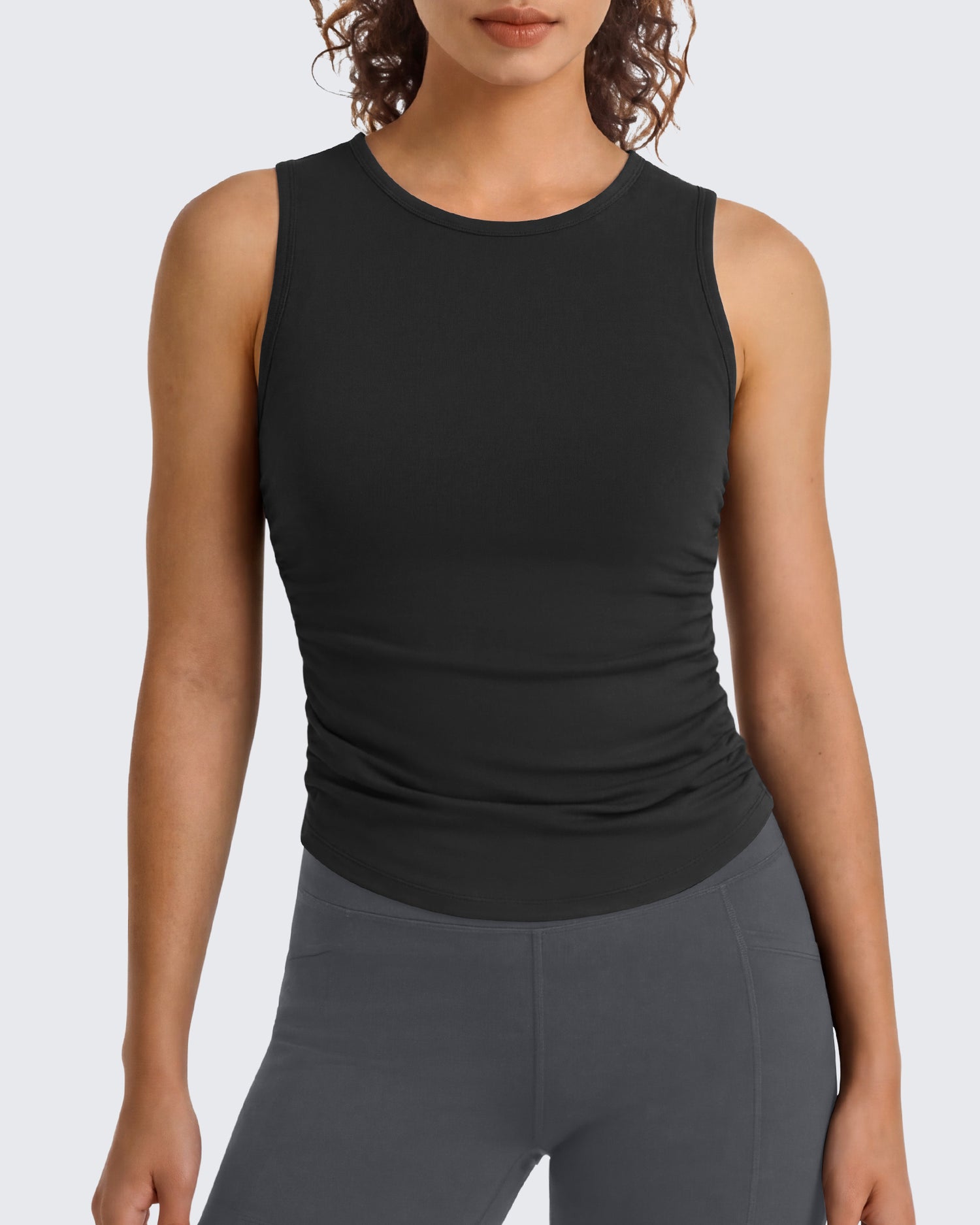 G4Free BareFeel Ruched High Neck Yoga Tank Top for Workout & Pilates