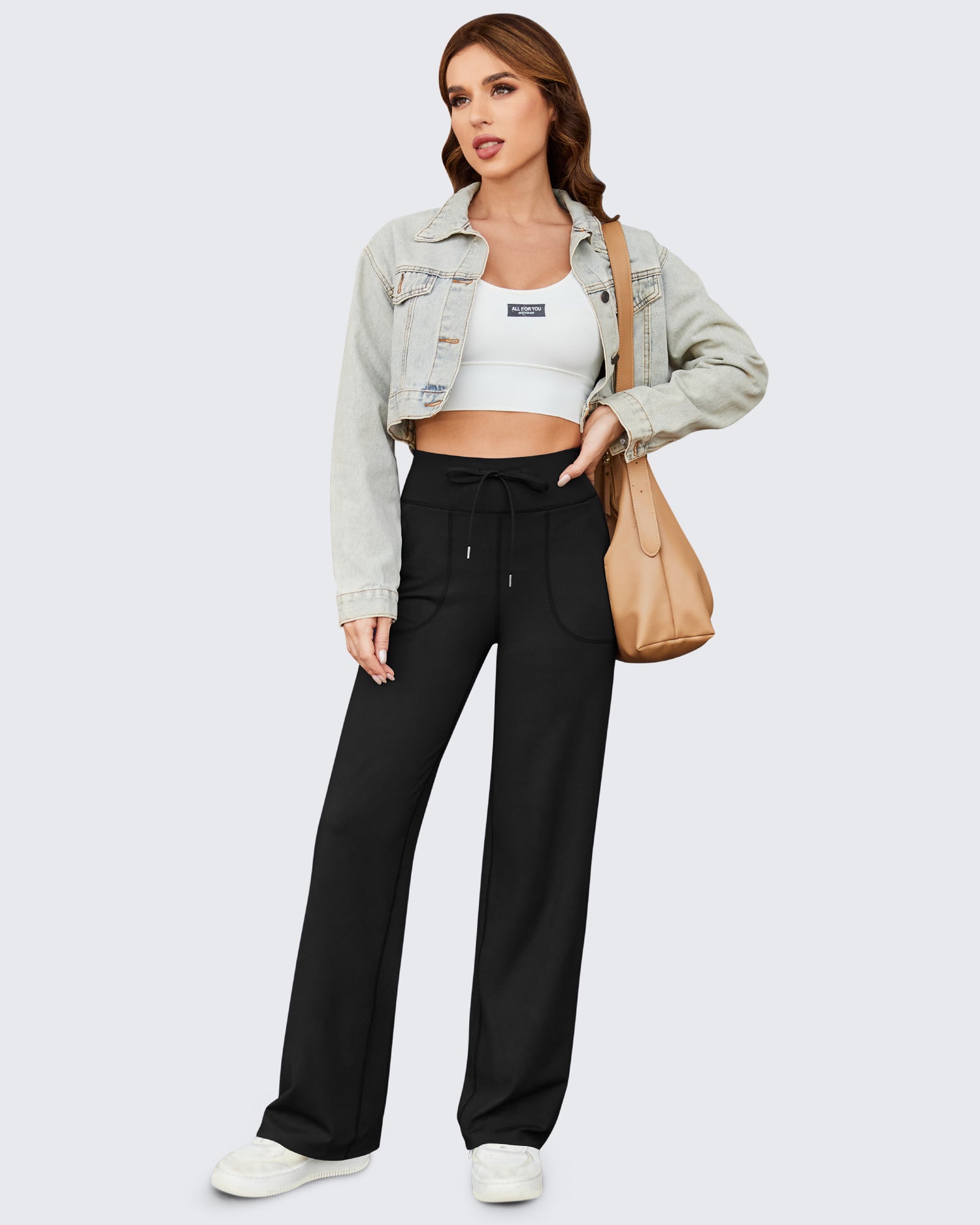 Business Casual High-Waist Pockets Wide Leg Pants