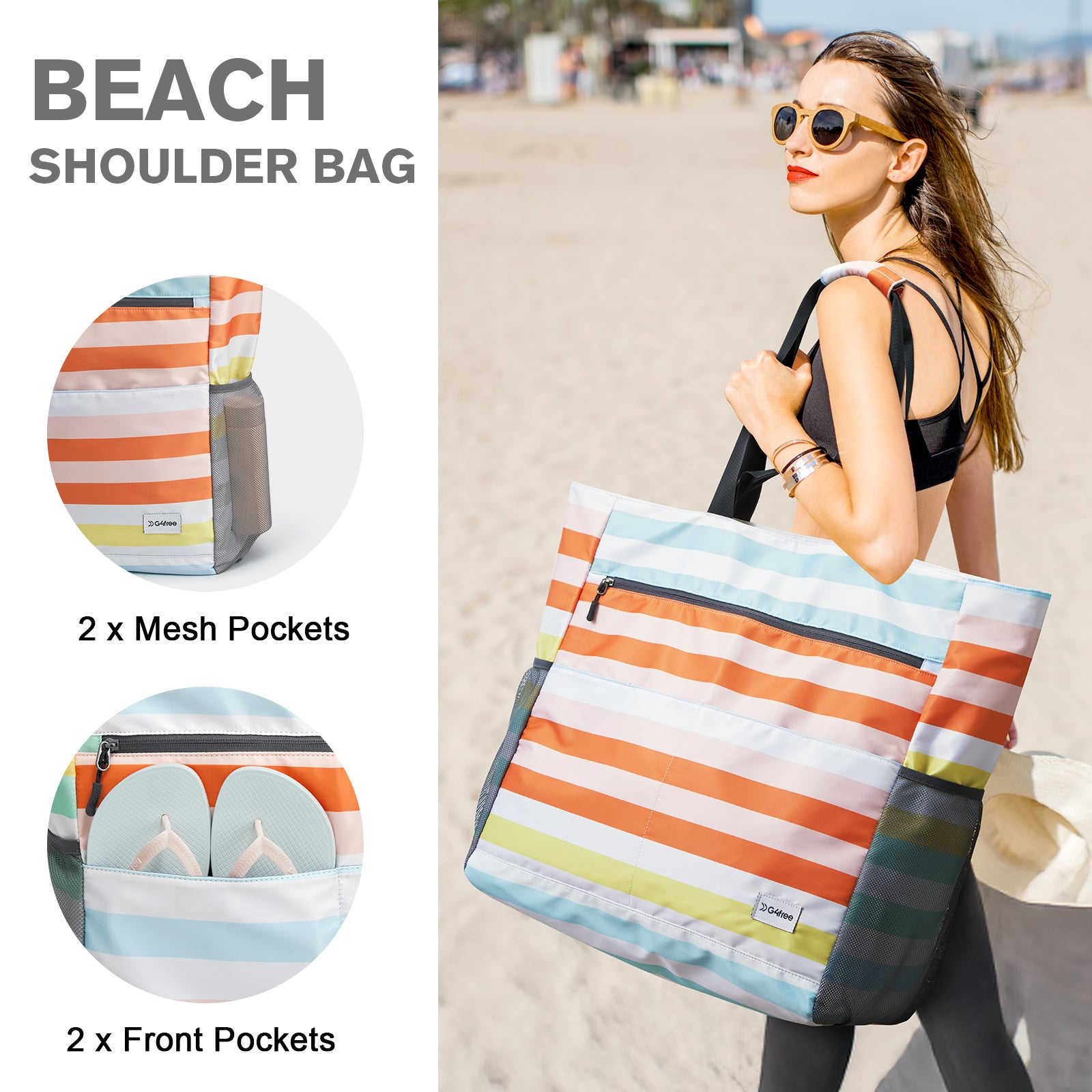 G4Free Waterproof Sandproof Beach Tote Bag for Women Large Capacity Foldable