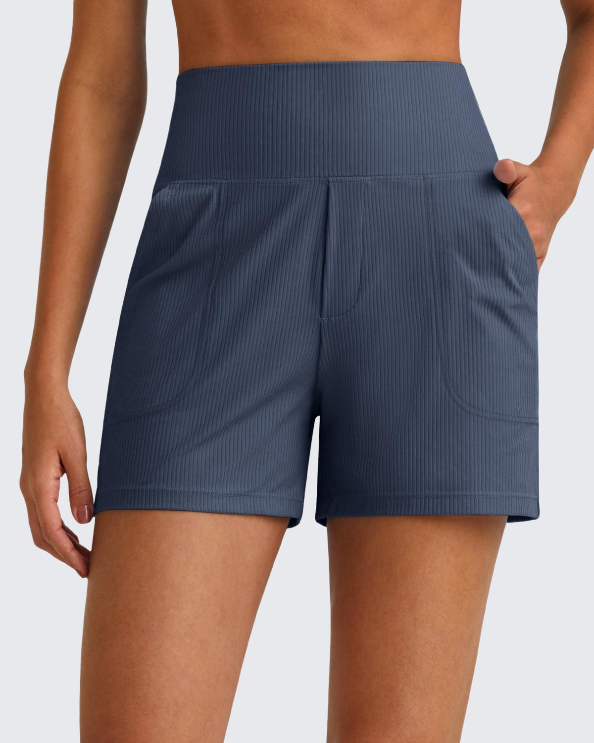 G4Free Activewear Ribbed High-Rise Dressy Casual Shorts 