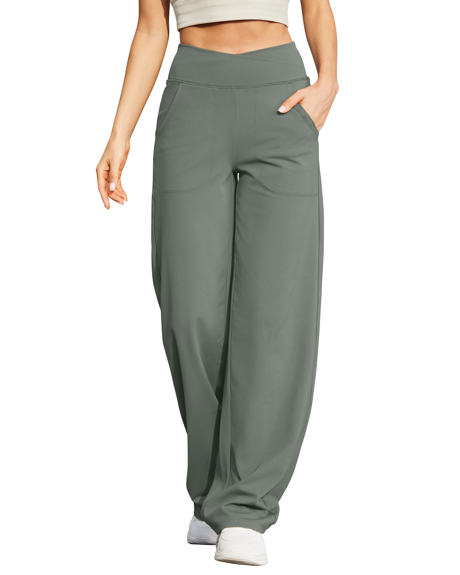 Wide Leg High-Waist Casual Pants 33''