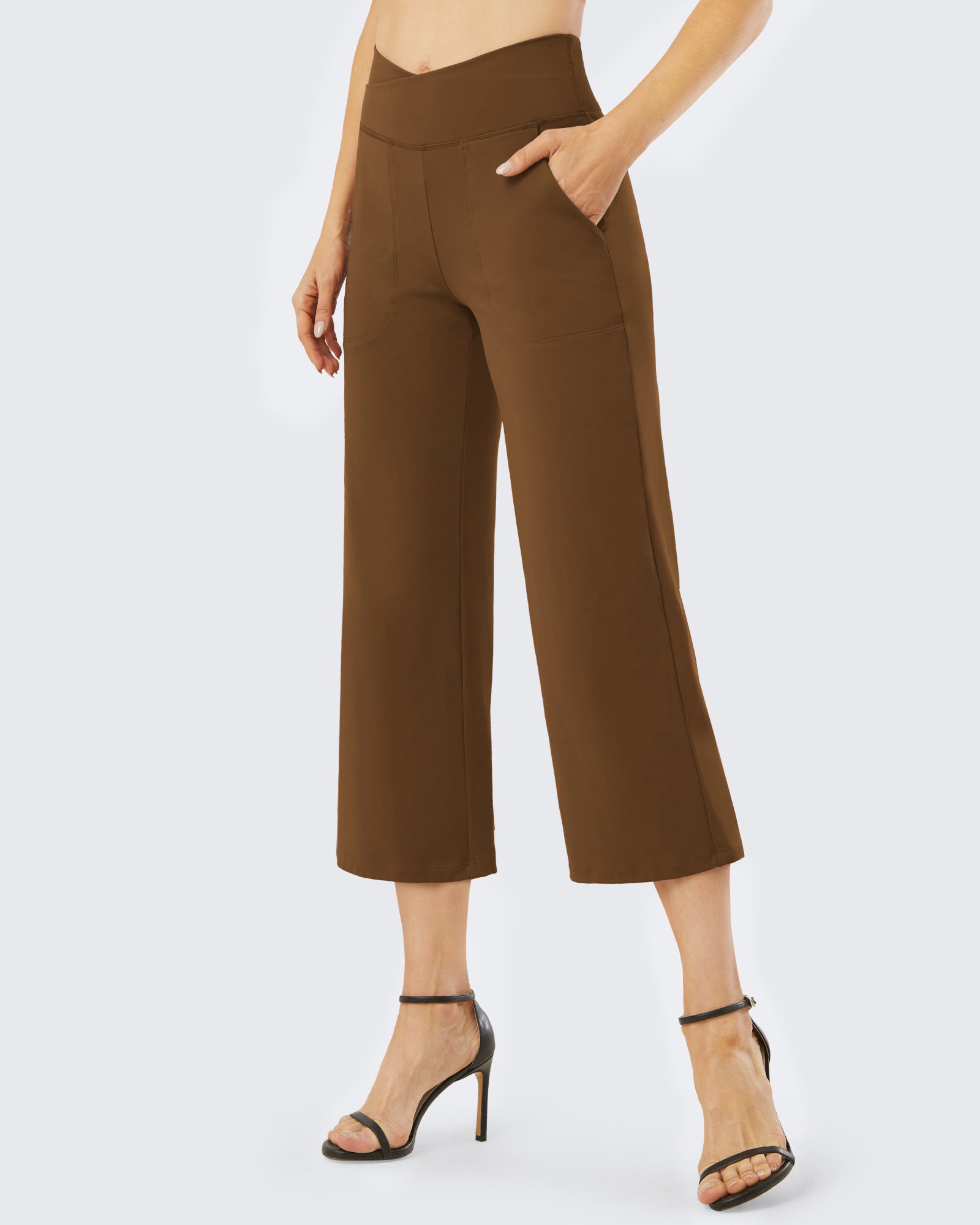 G4Free Activewear Wide Leg High-Waisted Capri Work Pants 23 