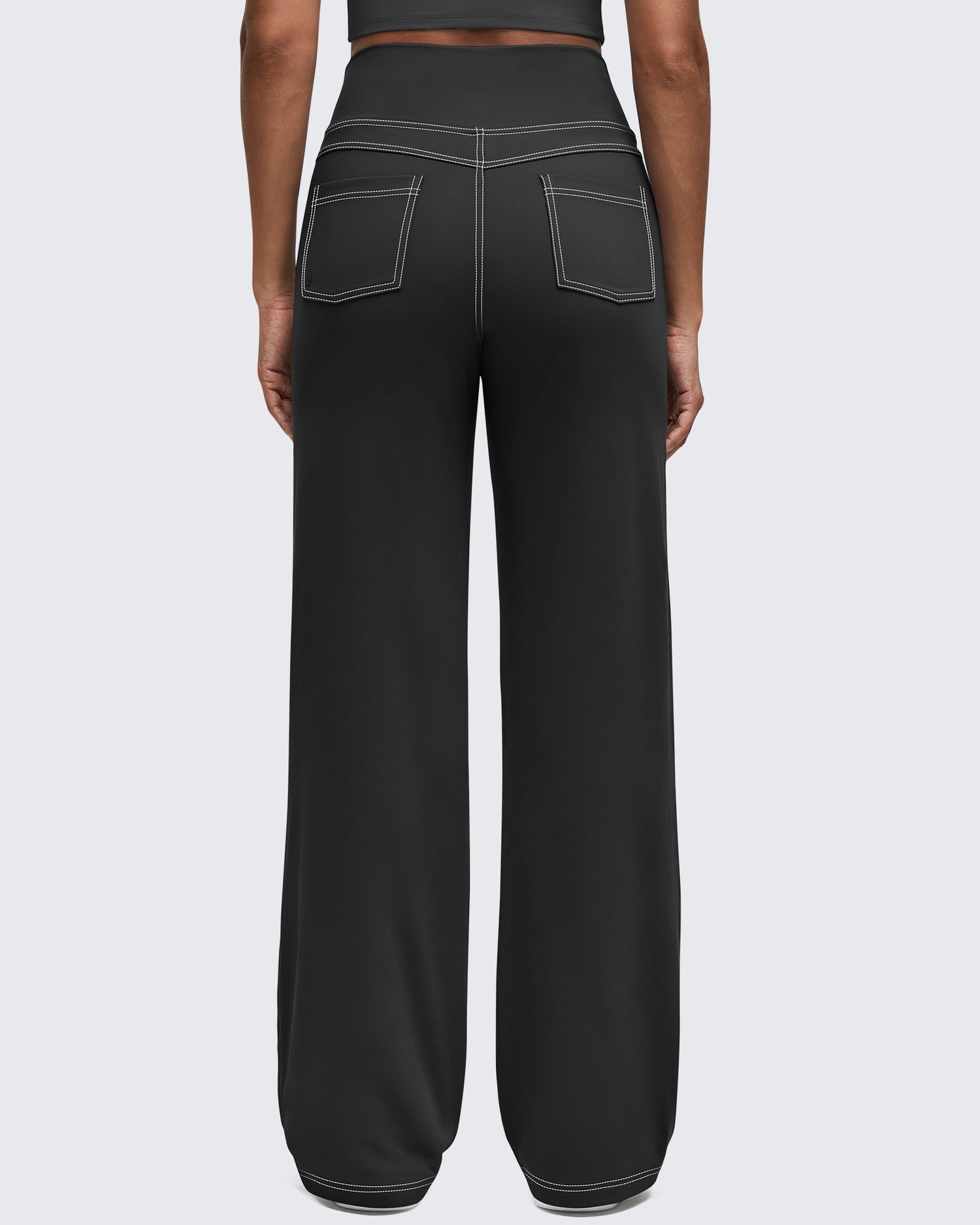 Contrast Stitch High-Waist Wide Leg Pants