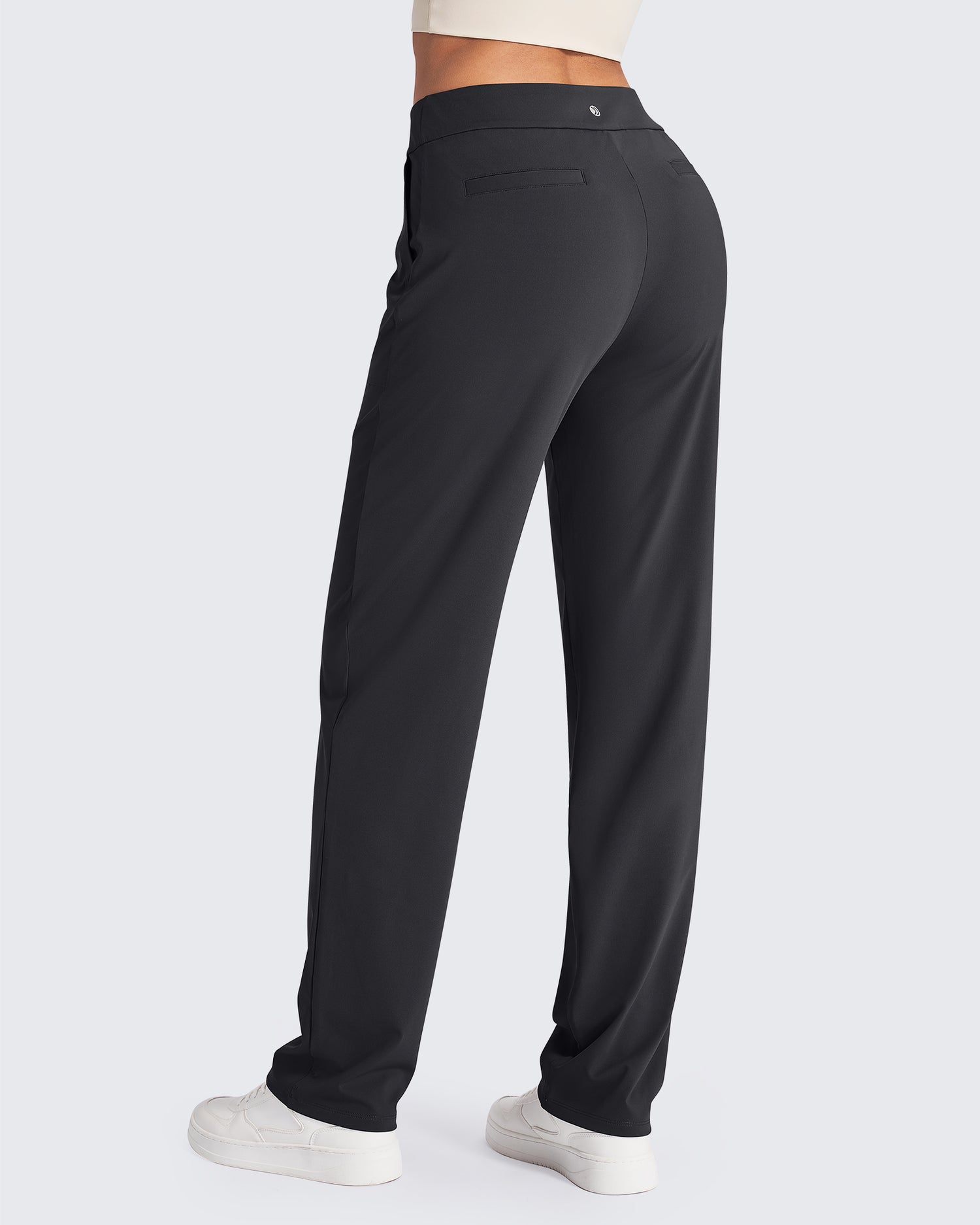 High Waist Straight Work Pants with Pockets 32"