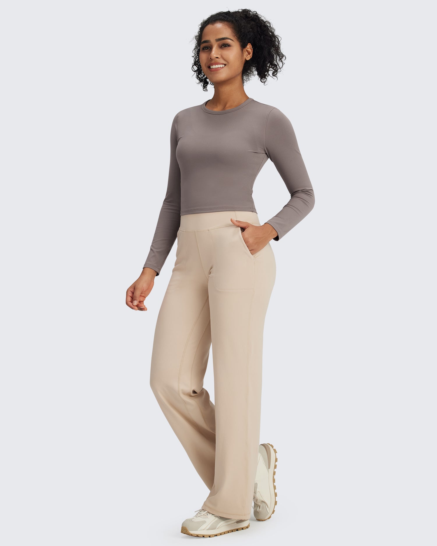BareFeel Slim High Crew Neck Cropped Long Sleeve