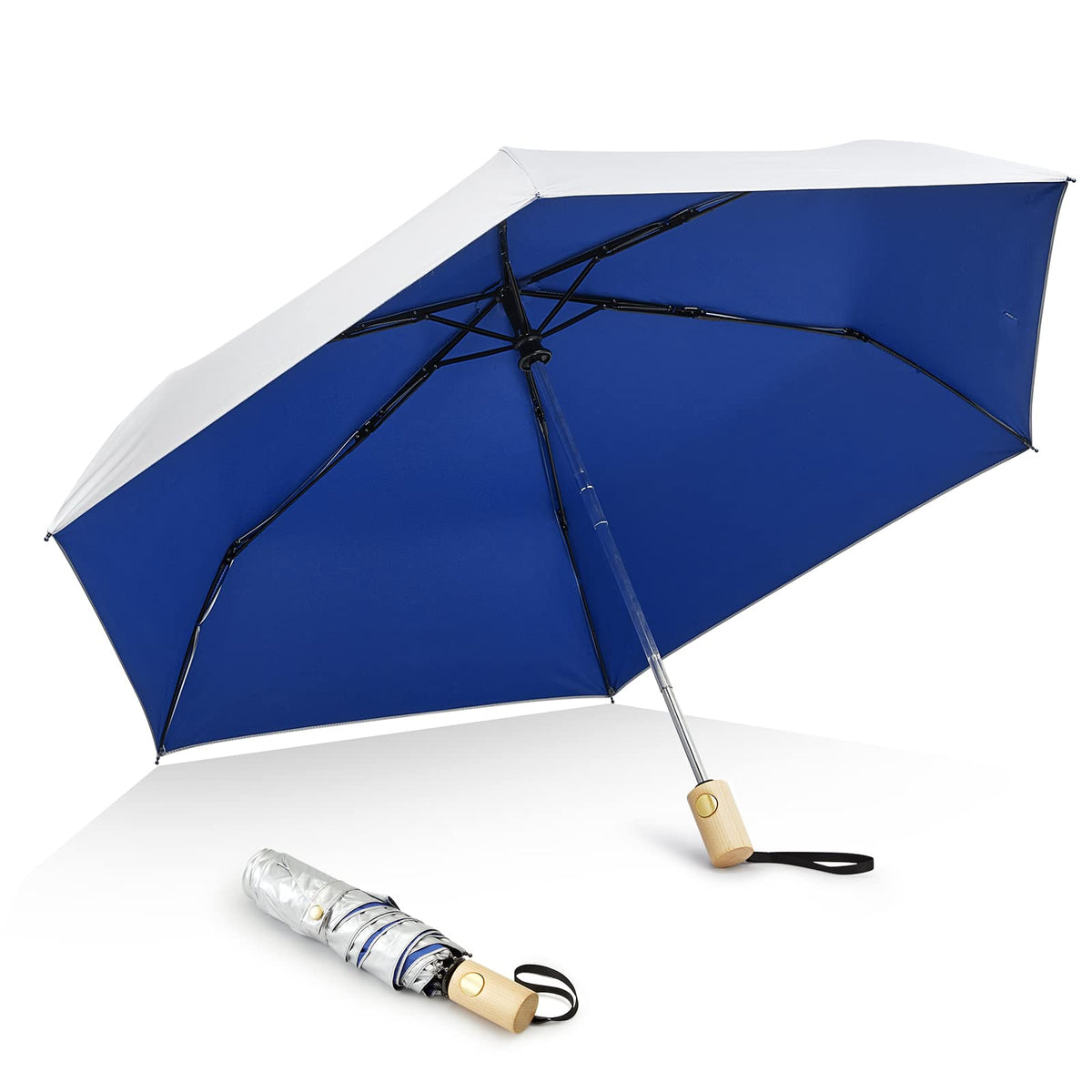 G4Free G4Free 42Inch UPF 50+ UV Protection Wooden Handle Travel Umbrella 