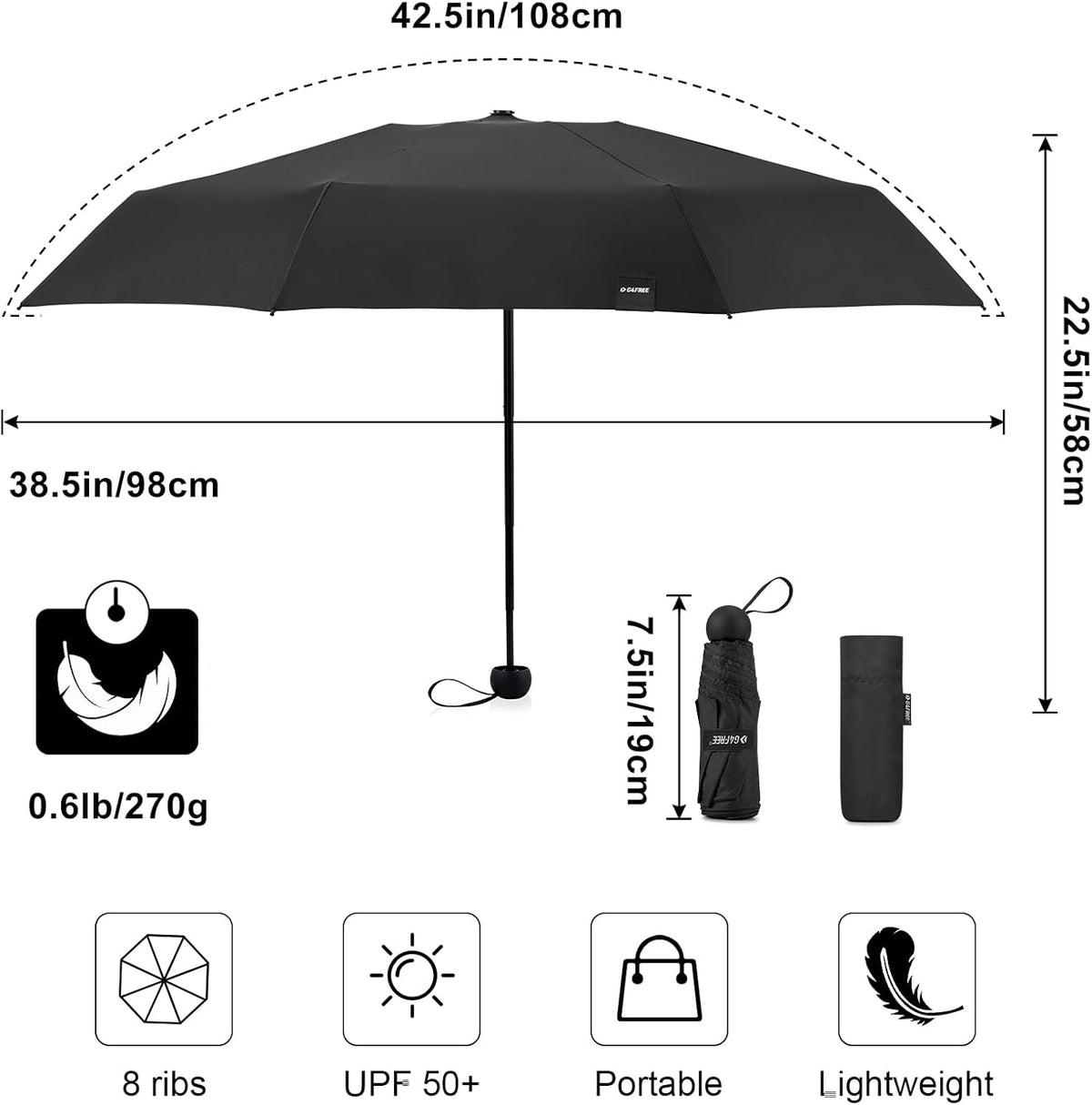 G4Free G4Free Compact UPF 50+ UV Protection Sun Blocking Mini Umbrellas 