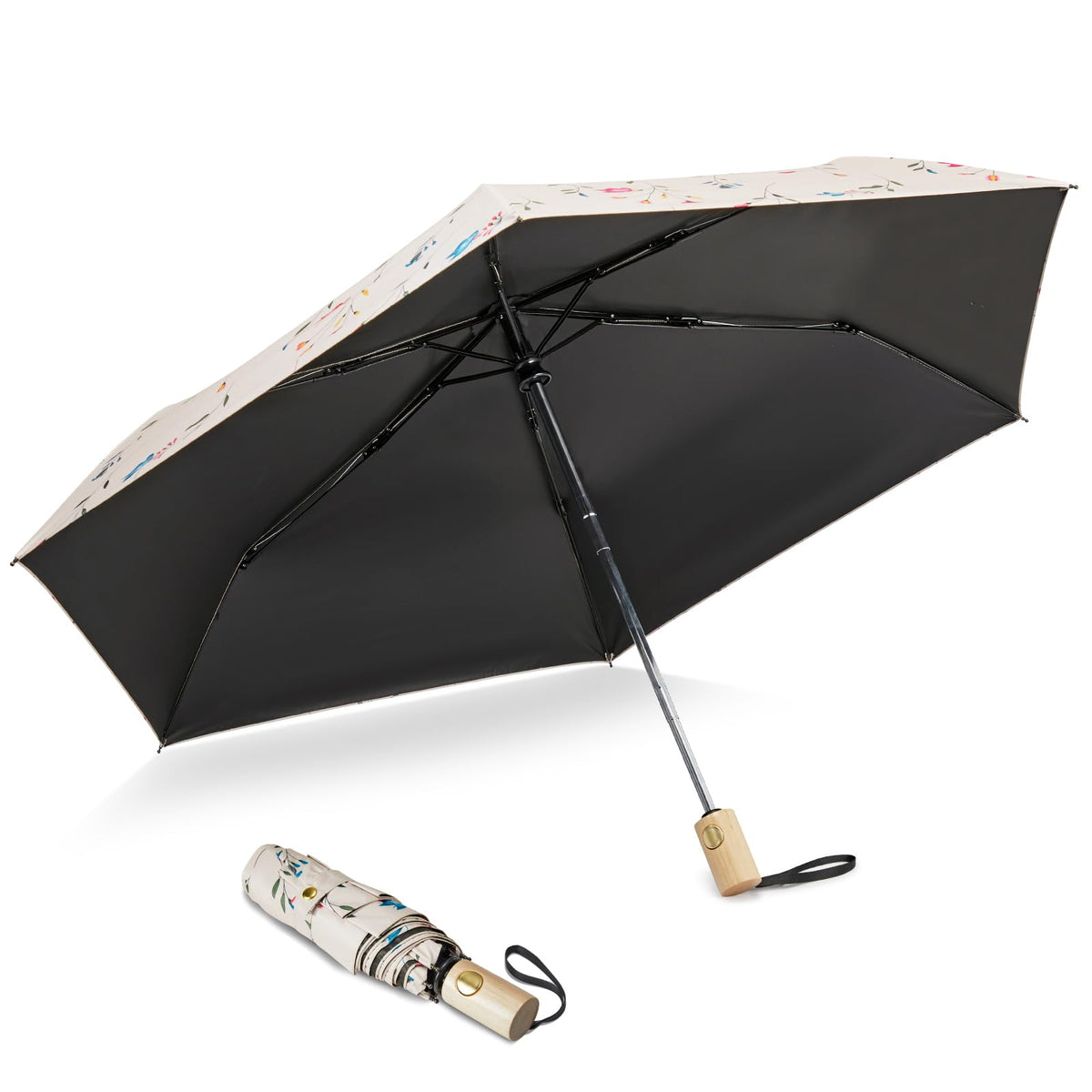 G4Free G4Free 42Inch UPF 50+ UV Protection Wooden Handle Travel Umbrella 