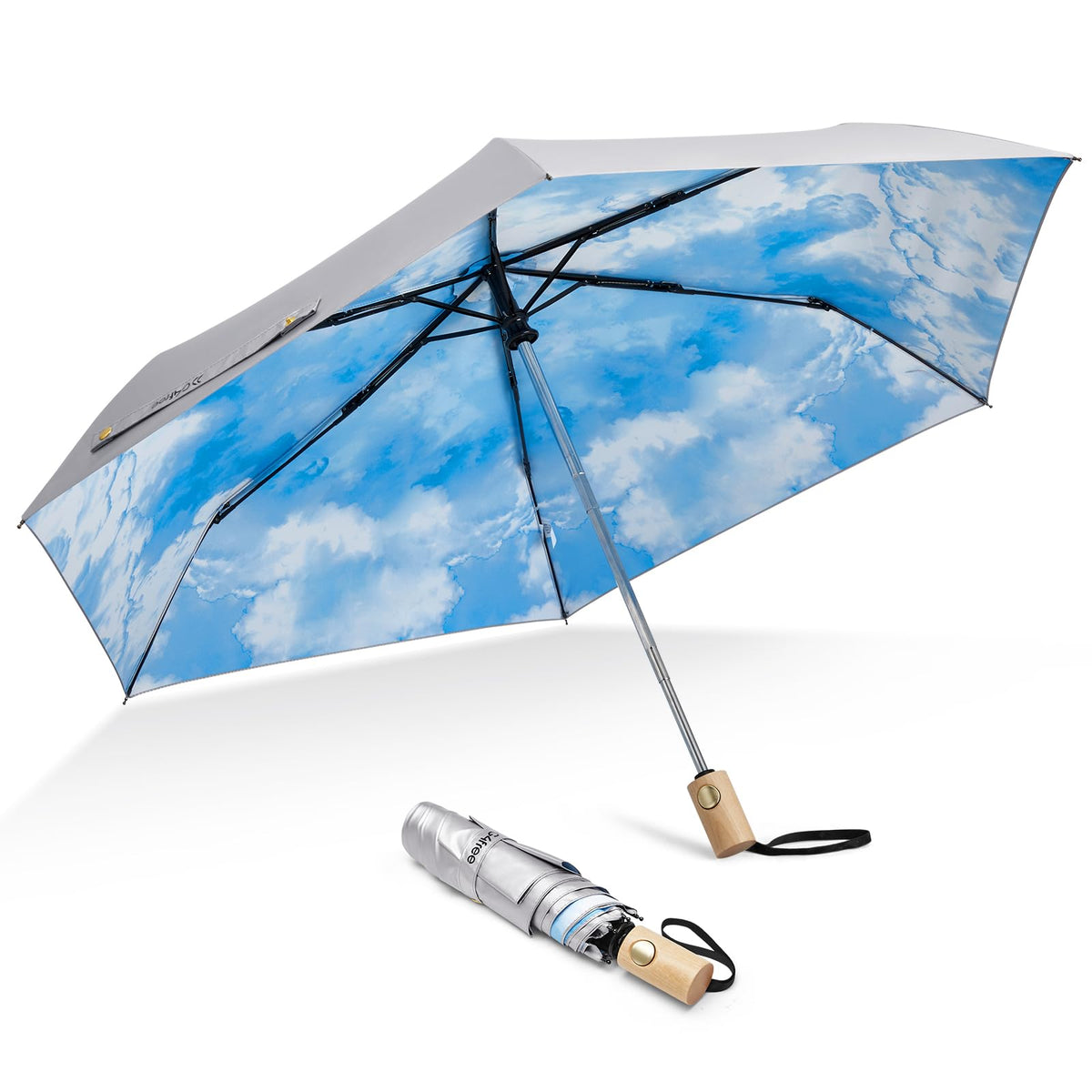 G4Free G4Free 42Inch UPF 50+ UV Protection Wooden Handle Travel Umbrella 