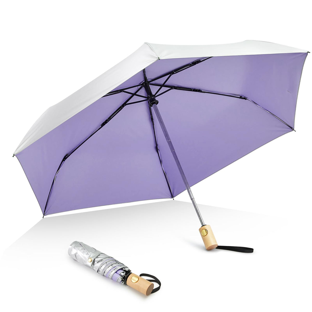 G4Free G4Free 42Inch UPF 50+ UV Protection Wooden Handle Travel Umbrella 
