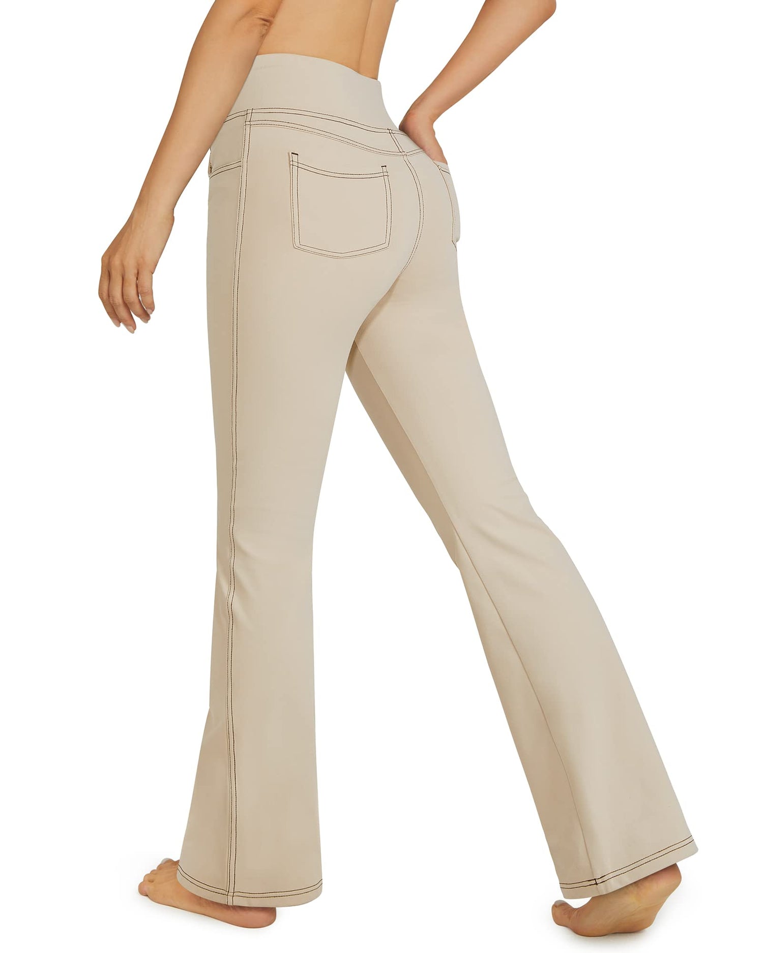 Stretchy High Waisted Multiple Pockets Flare Work Pants