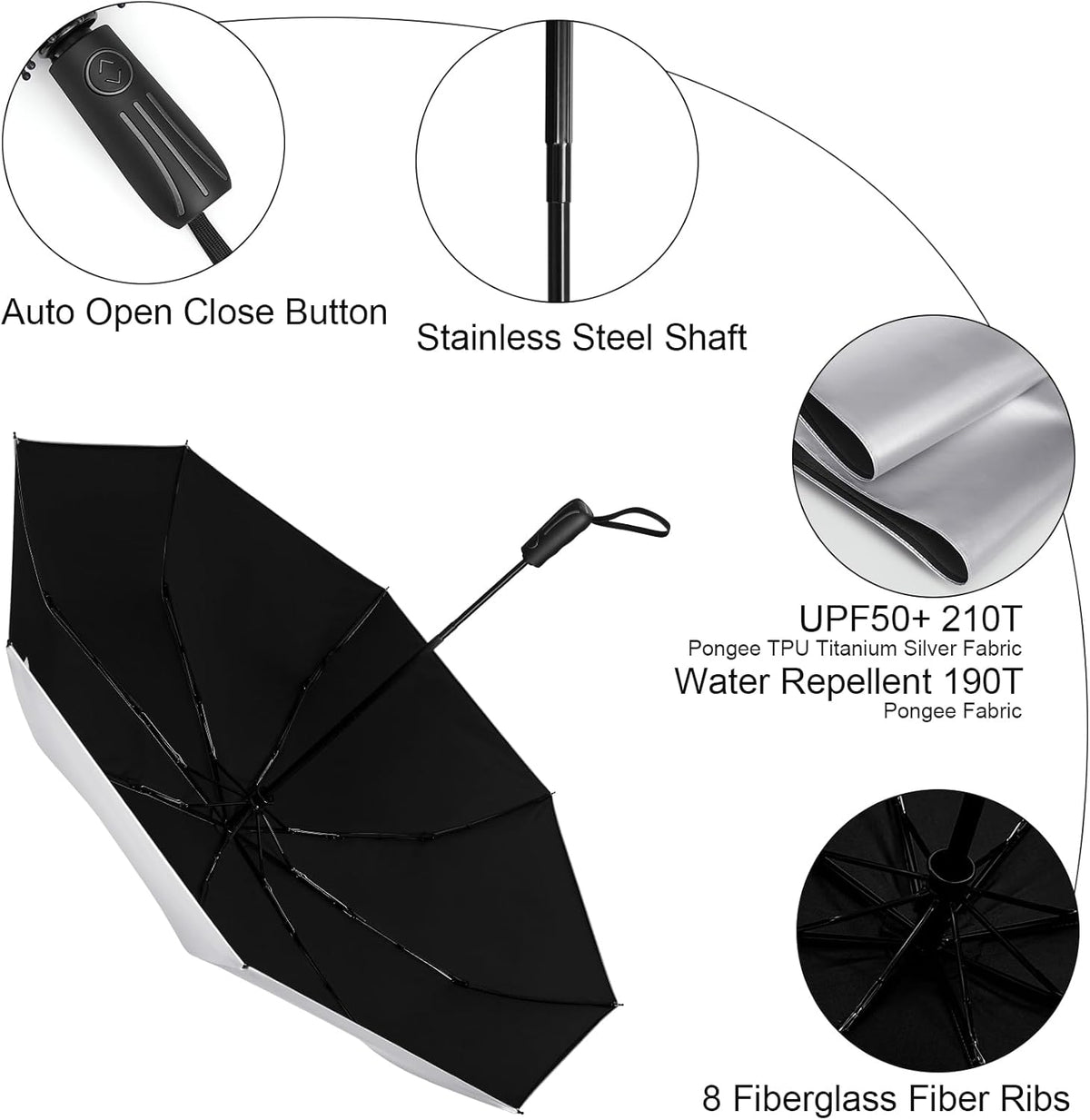 G4Free G4Free 46 Inch UPF 50+ UV Protection Sun Double Layer Windproof Auto Umbrella 