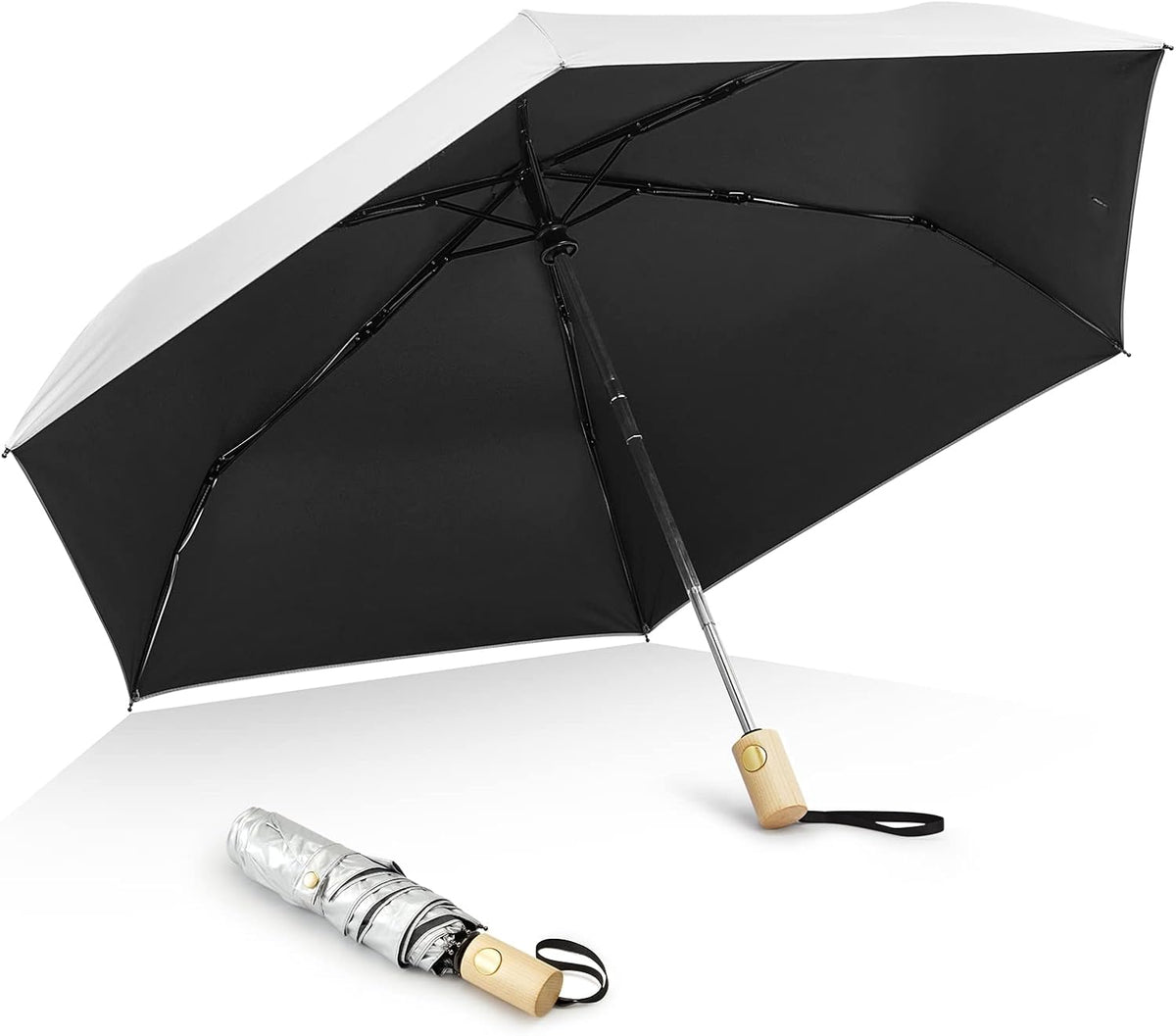 G4Free G4Free 42Inch UPF 50+ UV Protection Wooden Handle Travel Umbrella 