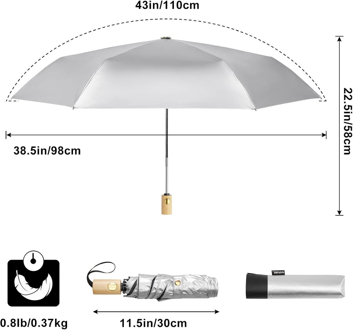 G4Free G4Free 42Inch UPF 50+ UV Protection Wooden Handle Travel Umbrella 