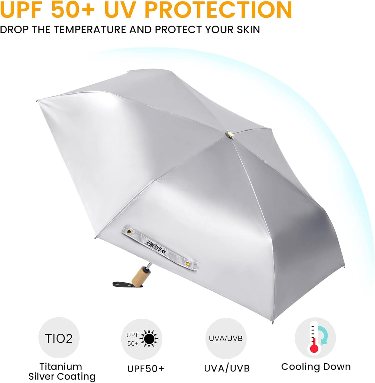 G4Free G4Free 42Inch UPF 50+ UV Protection Wooden Handle Travel Umbrella 