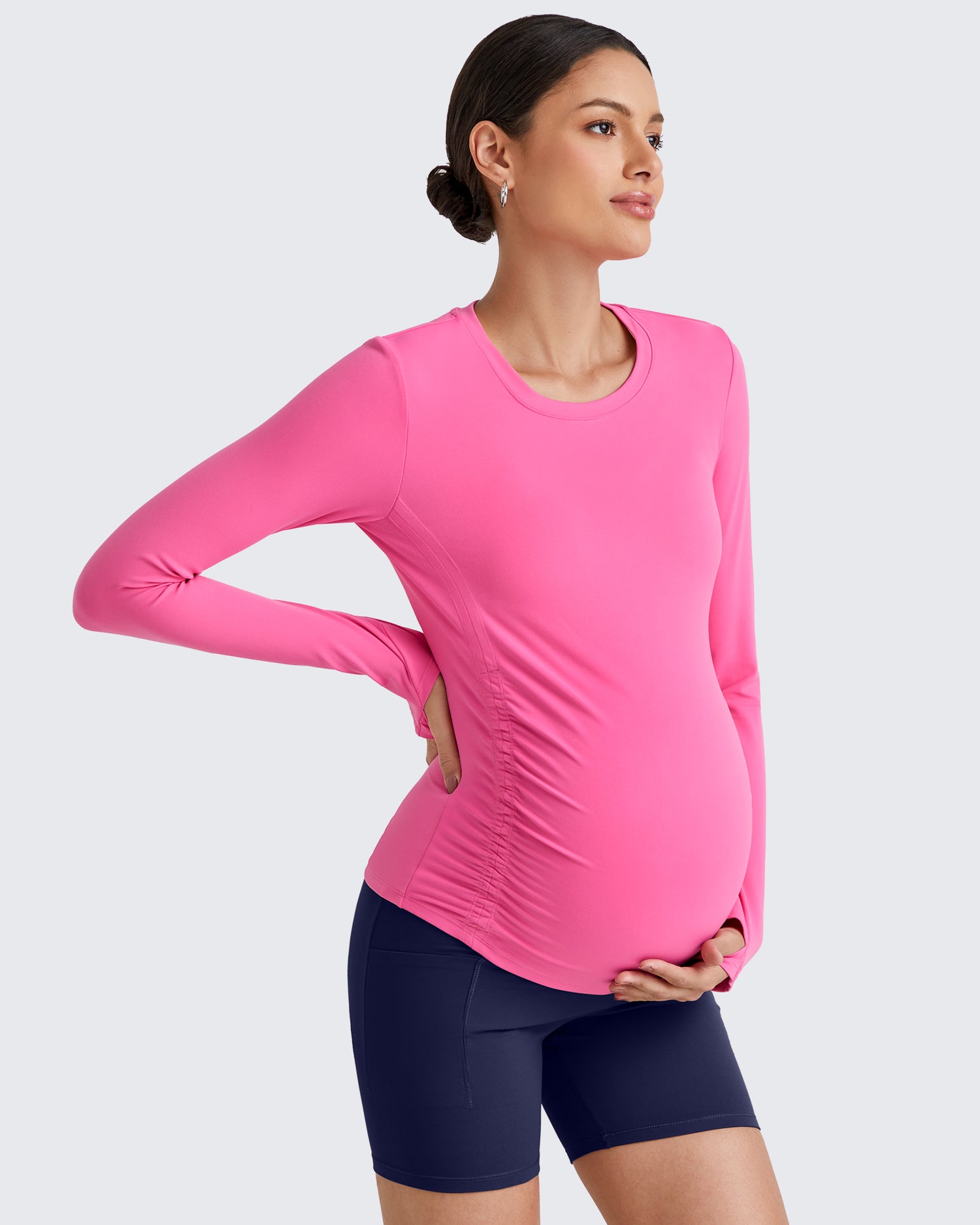 G4Free Activewear BareFeel Crew Neck Ruches Maternity Long Sleeve 