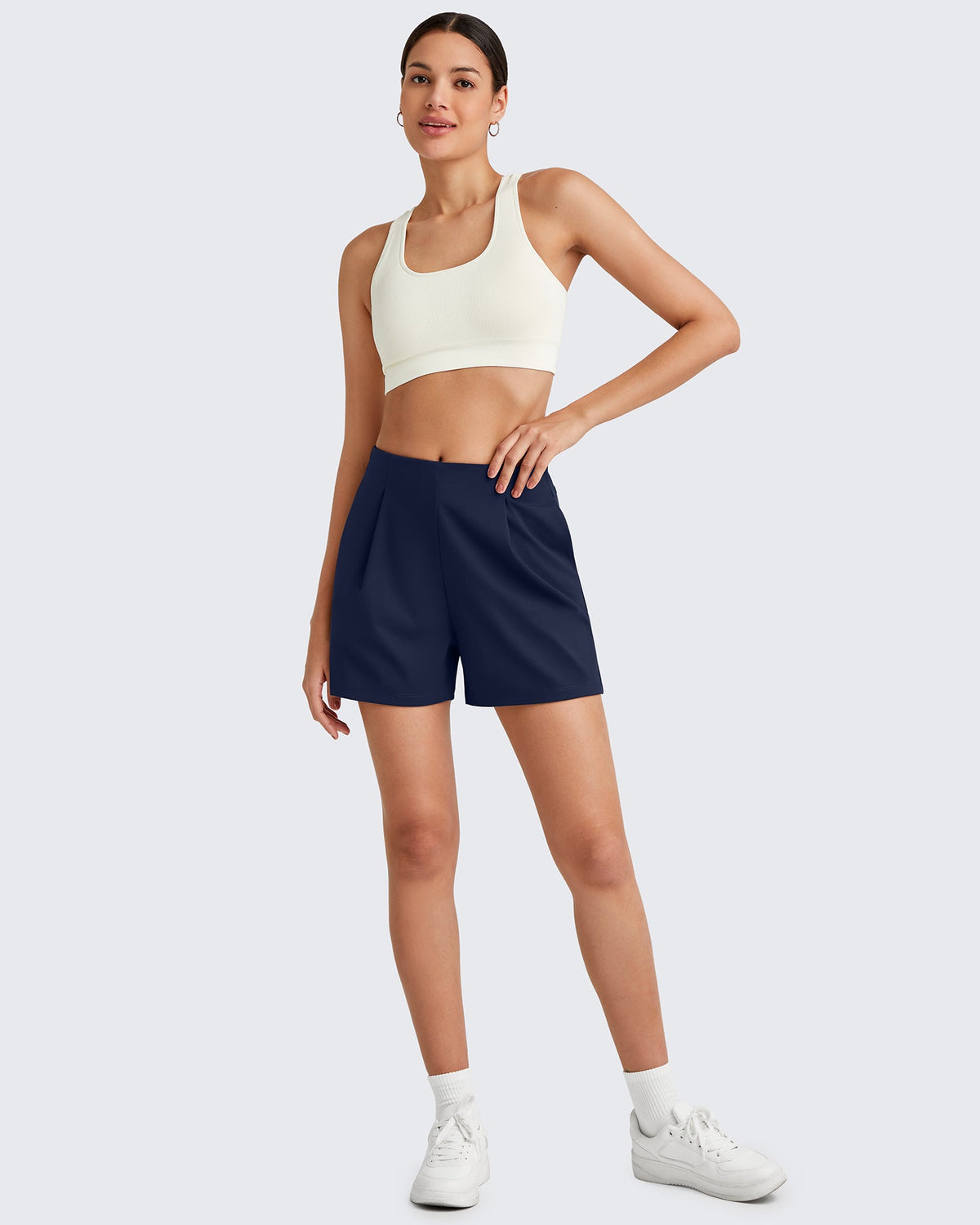 G4Free Activewear Bizcasual High-Rise Pleated Work Shorts 5'' 