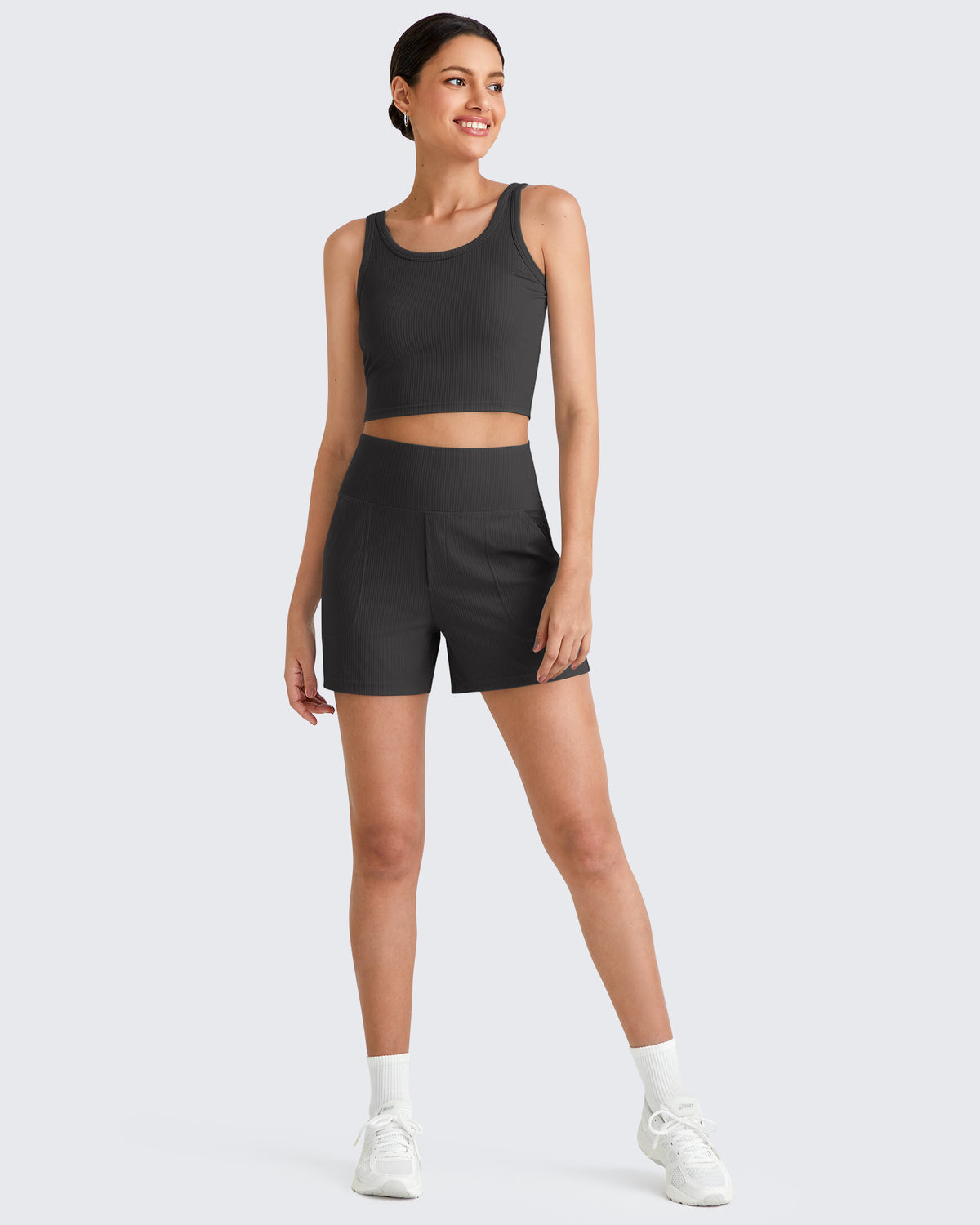 G4Free Activewear Ribbed High-Rise Dressy Casual Shorts 