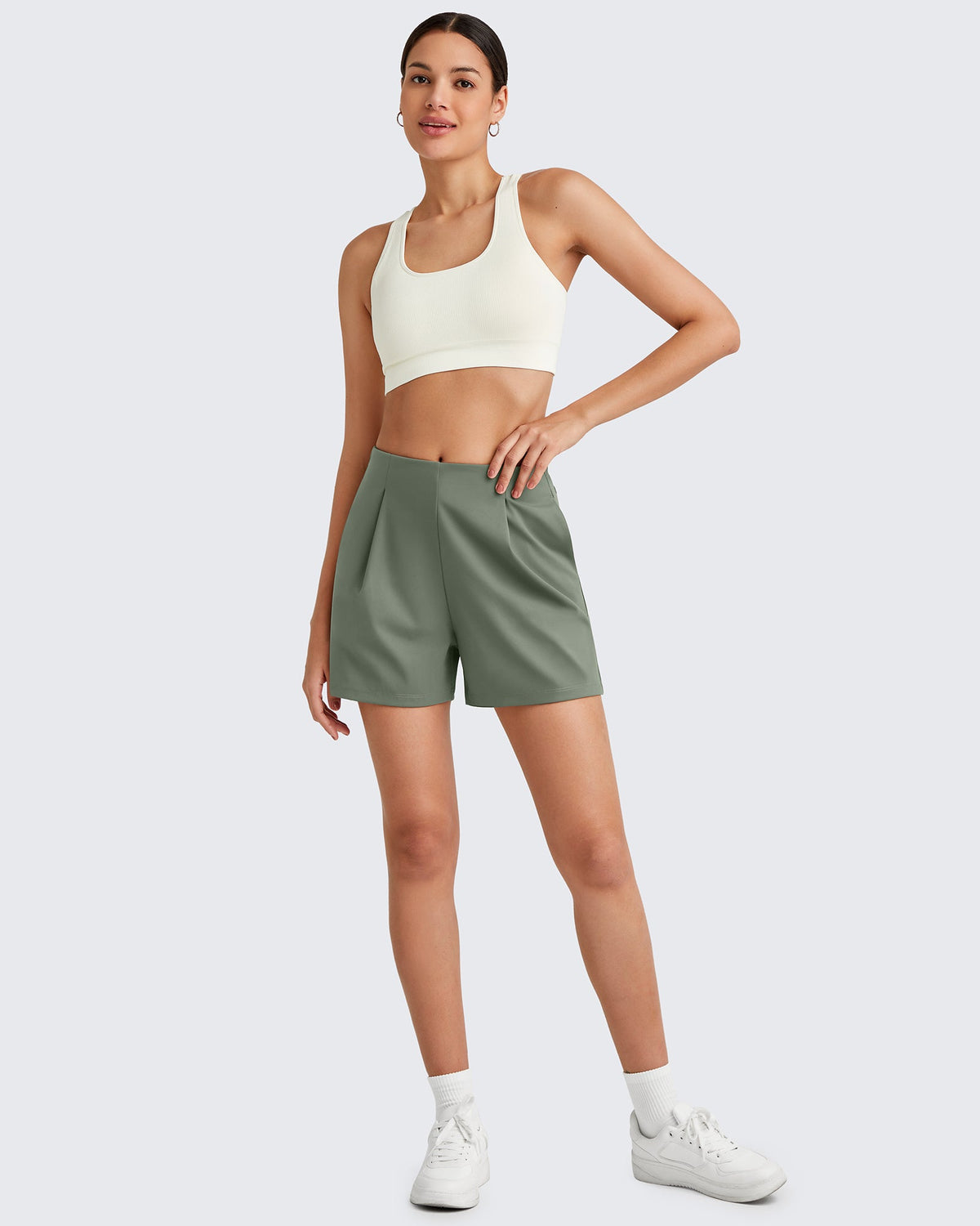 G4Free Activewear Bizcasual High-Rise Pleated Work Shorts 5'' 
