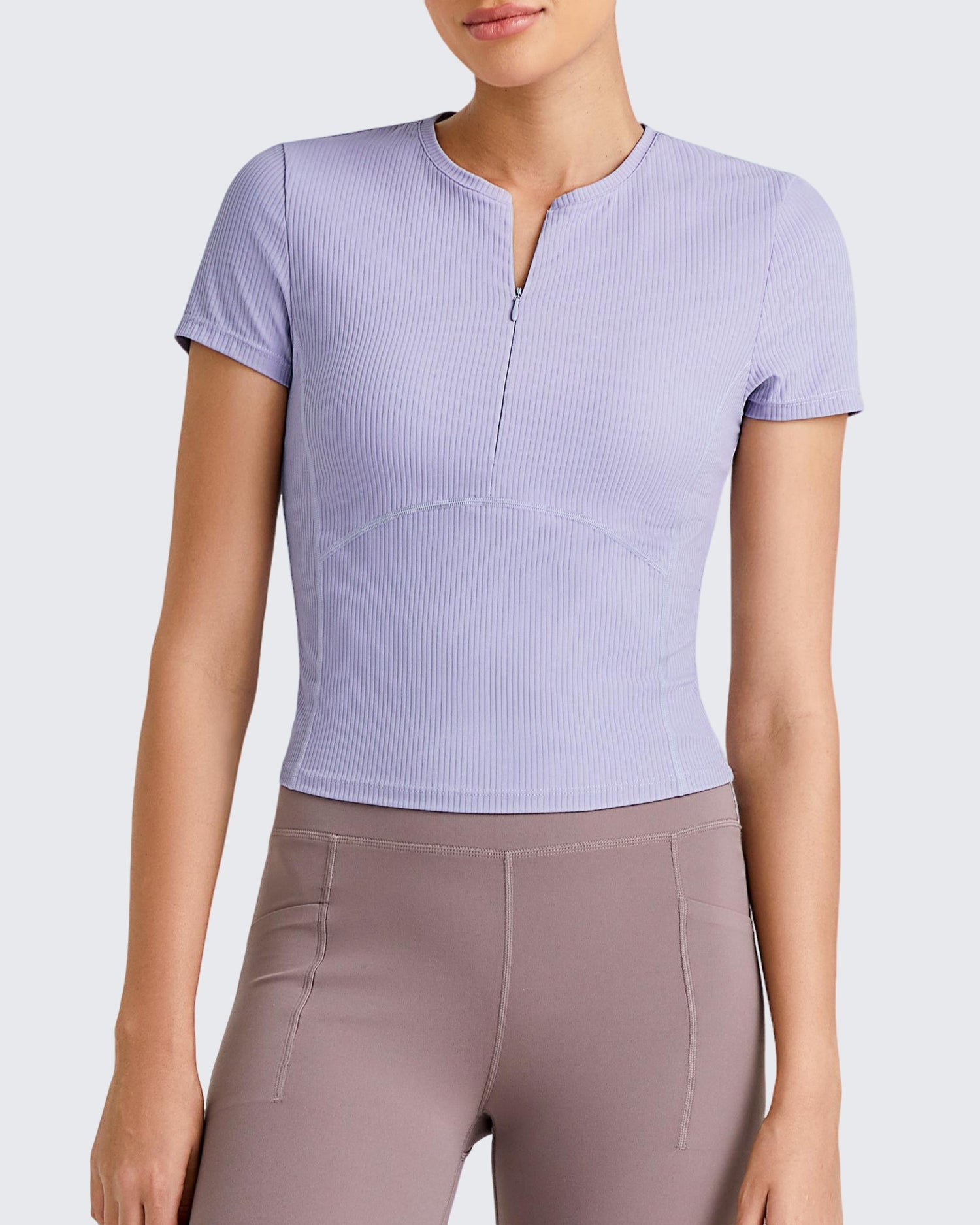 G4Free Activewear Ribbed Half Zip Slim Work Out Short Sleeve 