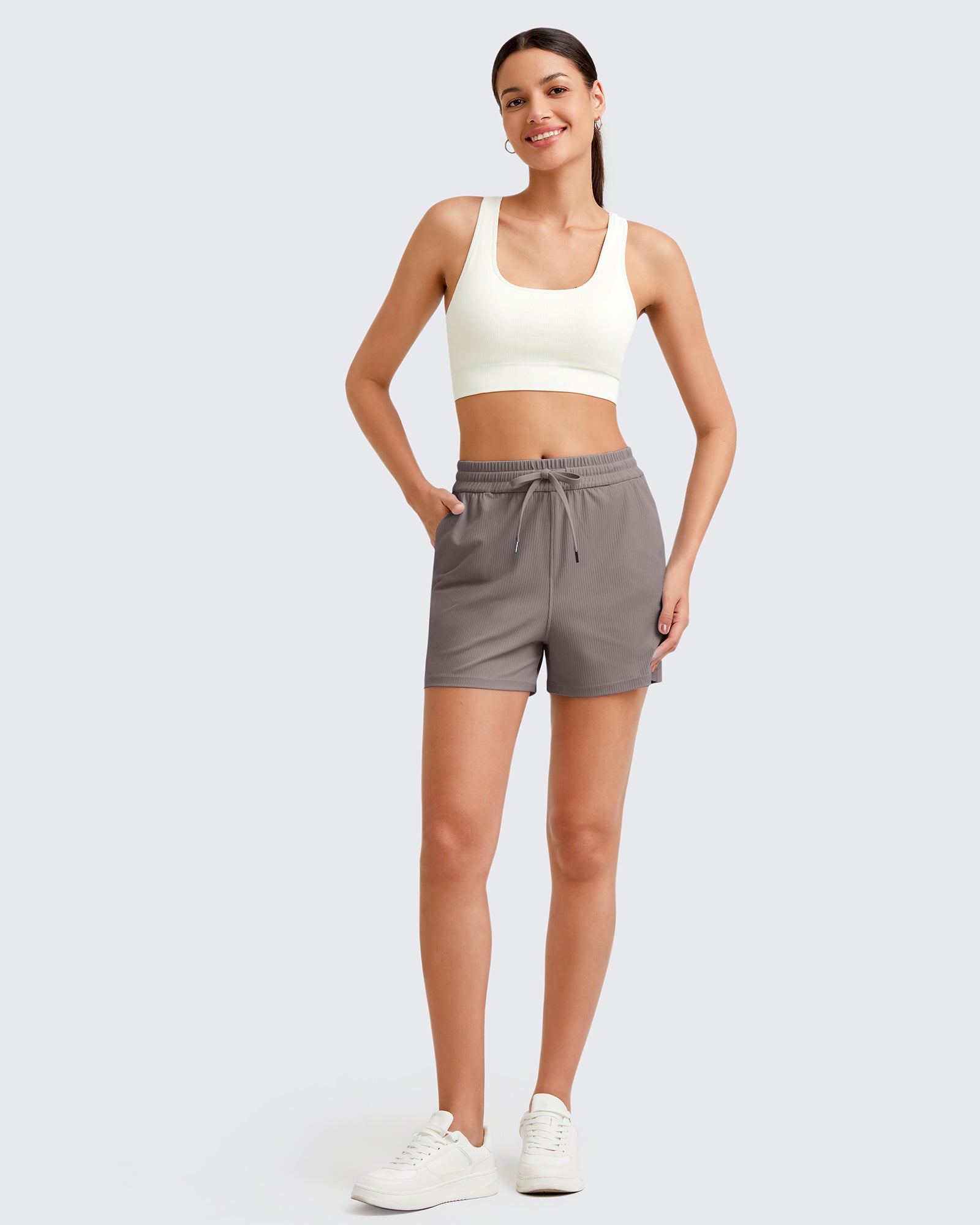 G4free Ribbed Mid-Rise Drawstring Shorts 