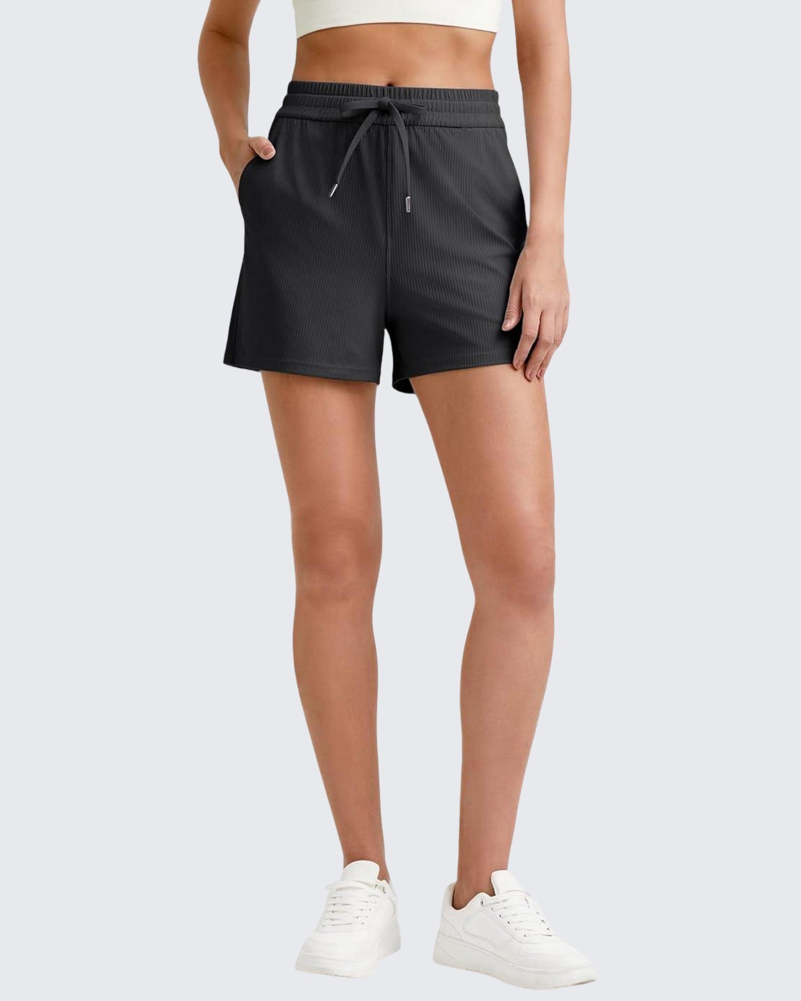 G4free Ribbed Mid-Rise Drawstring Shorts 