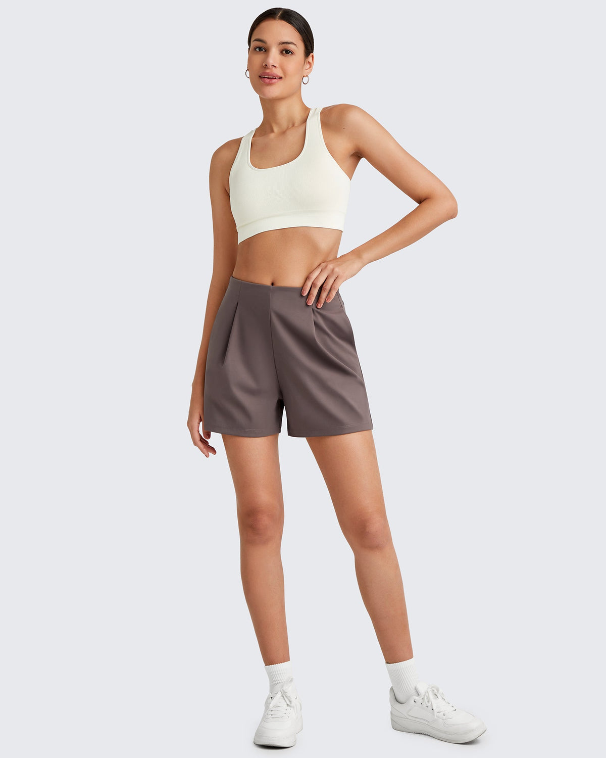 G4Free Activewear Bizcasual High-Rise Pleated Work Shorts 5'' 